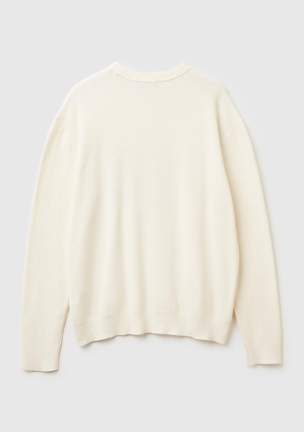 Erkek Krem %100 Koton_Bisiklet Yaka Rahat Kalıp Kazak