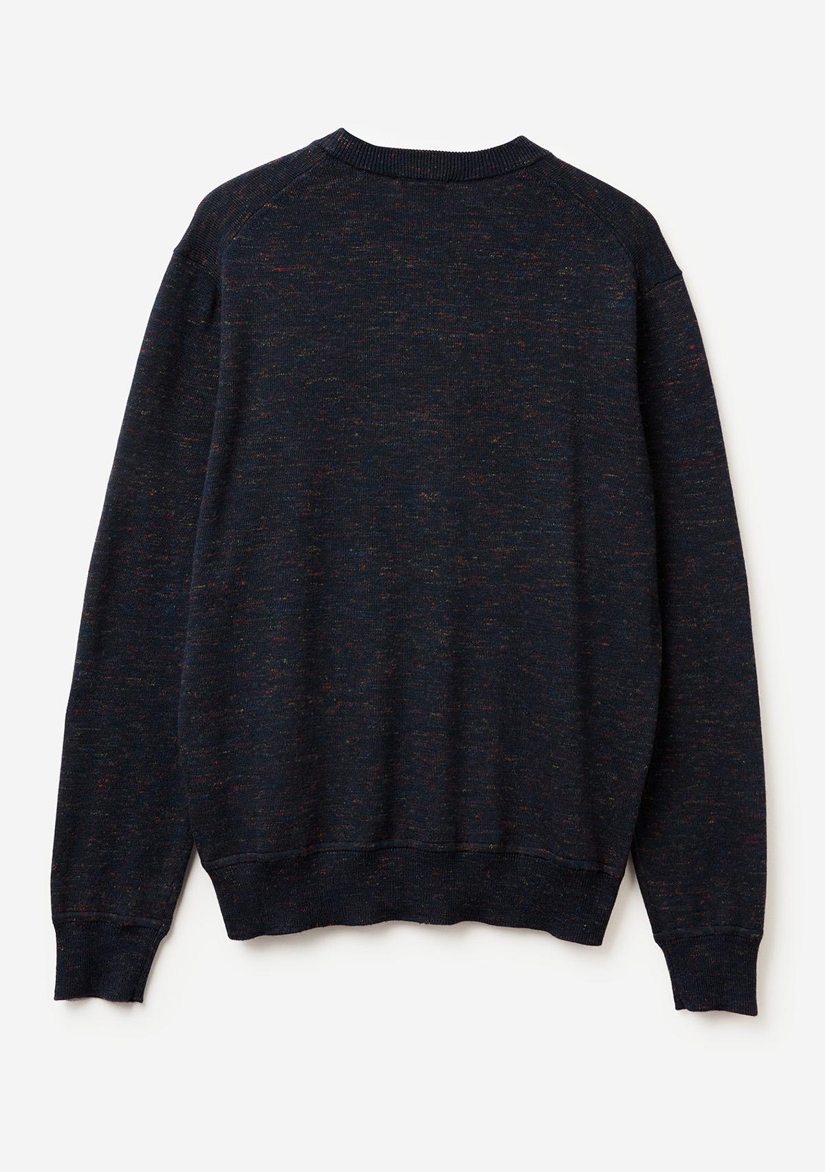 Erkek Lacivert Yün Karışımlı Bisiklet Yaka  Çoklu Renk Efekli Triko