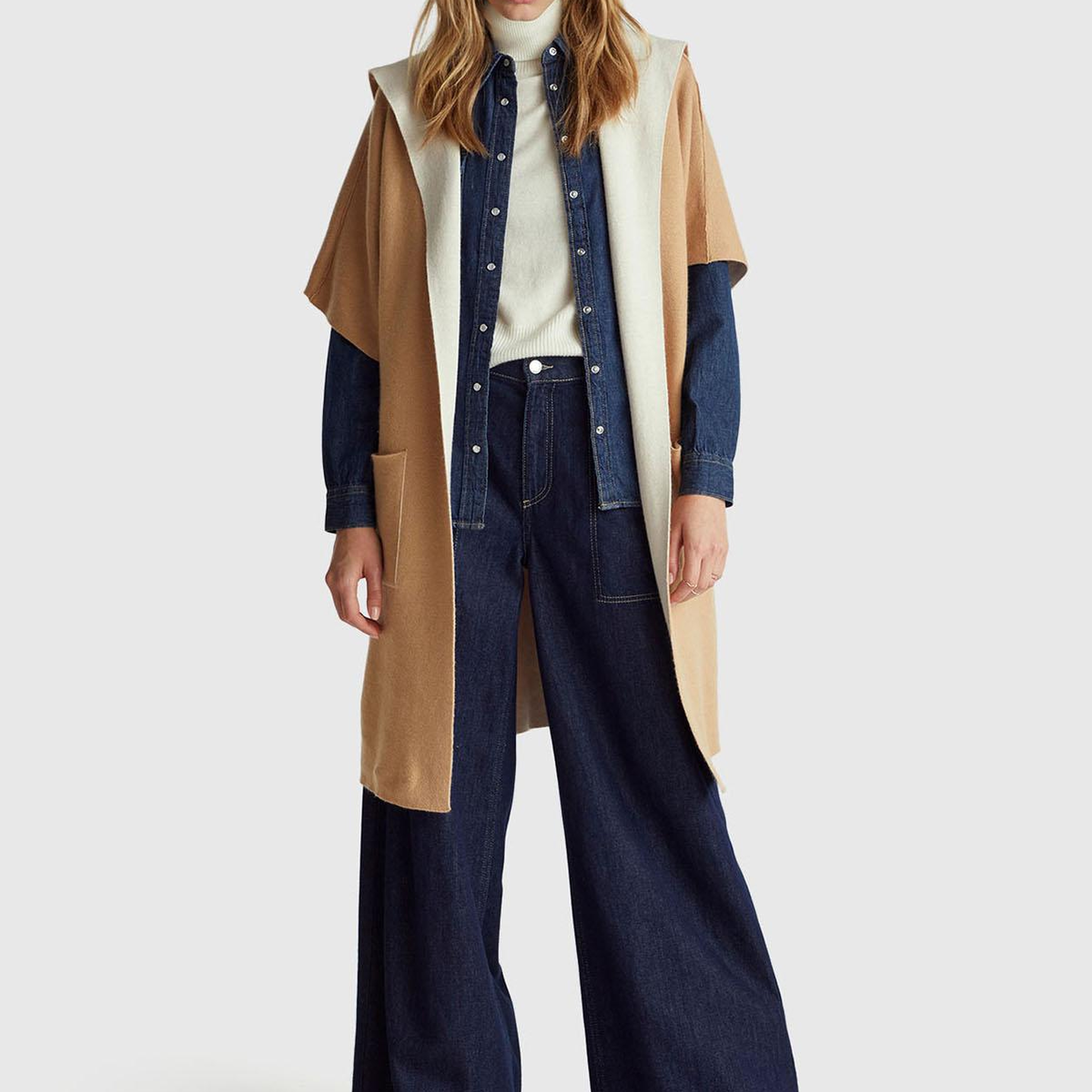 Kadın Kahverengi  Pamuk ve Yün Karışımlı Çift Taraflı Kapüşonlu Kısa Kol Hırka