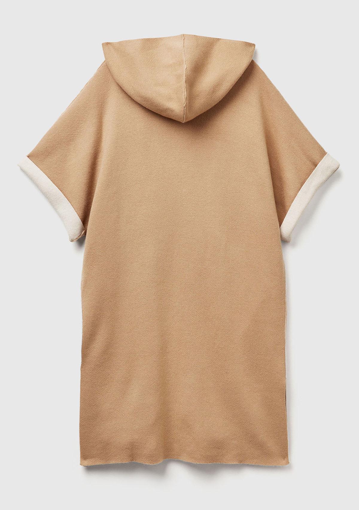 Kadın Kahverengi  Pamuk ve Yün Karışımlı Çift Taraflı Kapüşonlu Kısa Kol Hırka