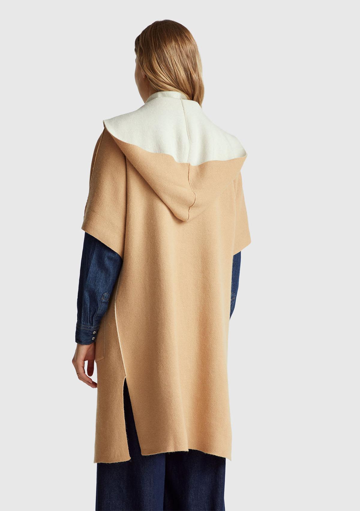 Kadın Kahverengi  Pamuk ve Yün Karışımlı Çift Taraflı Kapüşonlu Kısa Kol Hırka