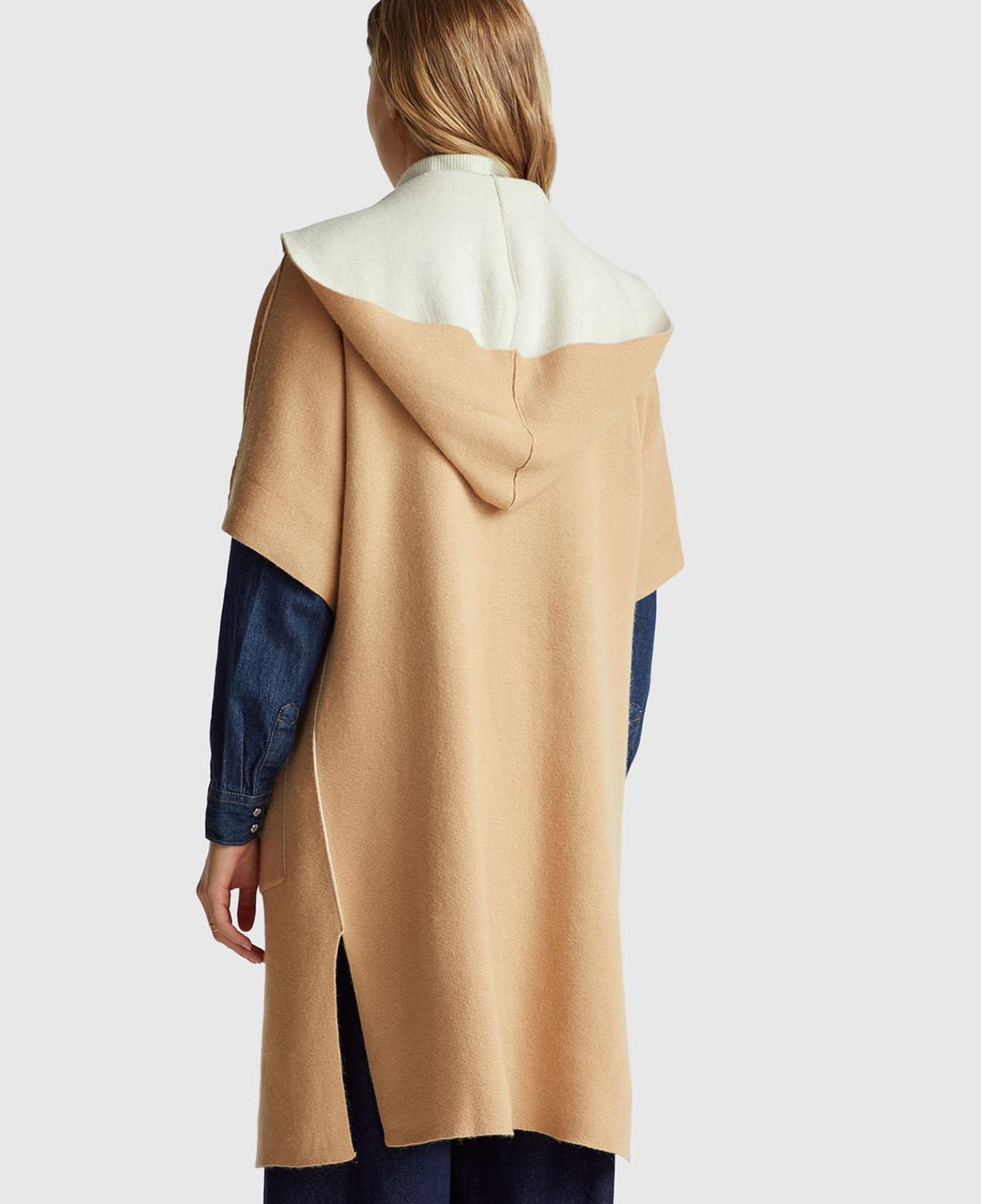 Kadın Kahverengi  Pamuk ve Yün Karışımlı Çift Taraflı Kapüşonlu Kısa Kol Hırka