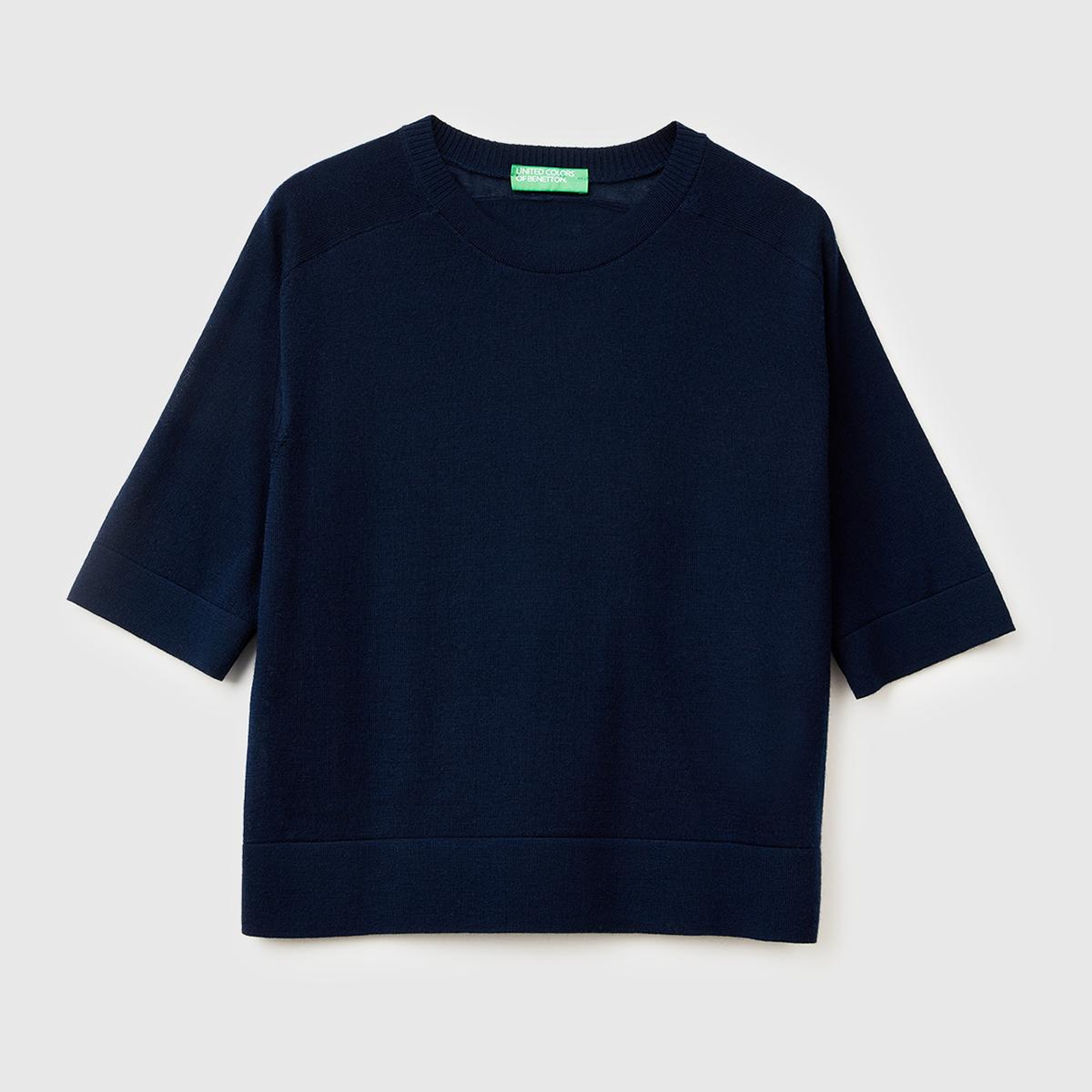 Kadın Lacivert %100 Yün Bisiklet Yaka Kısa Kollu Kazak