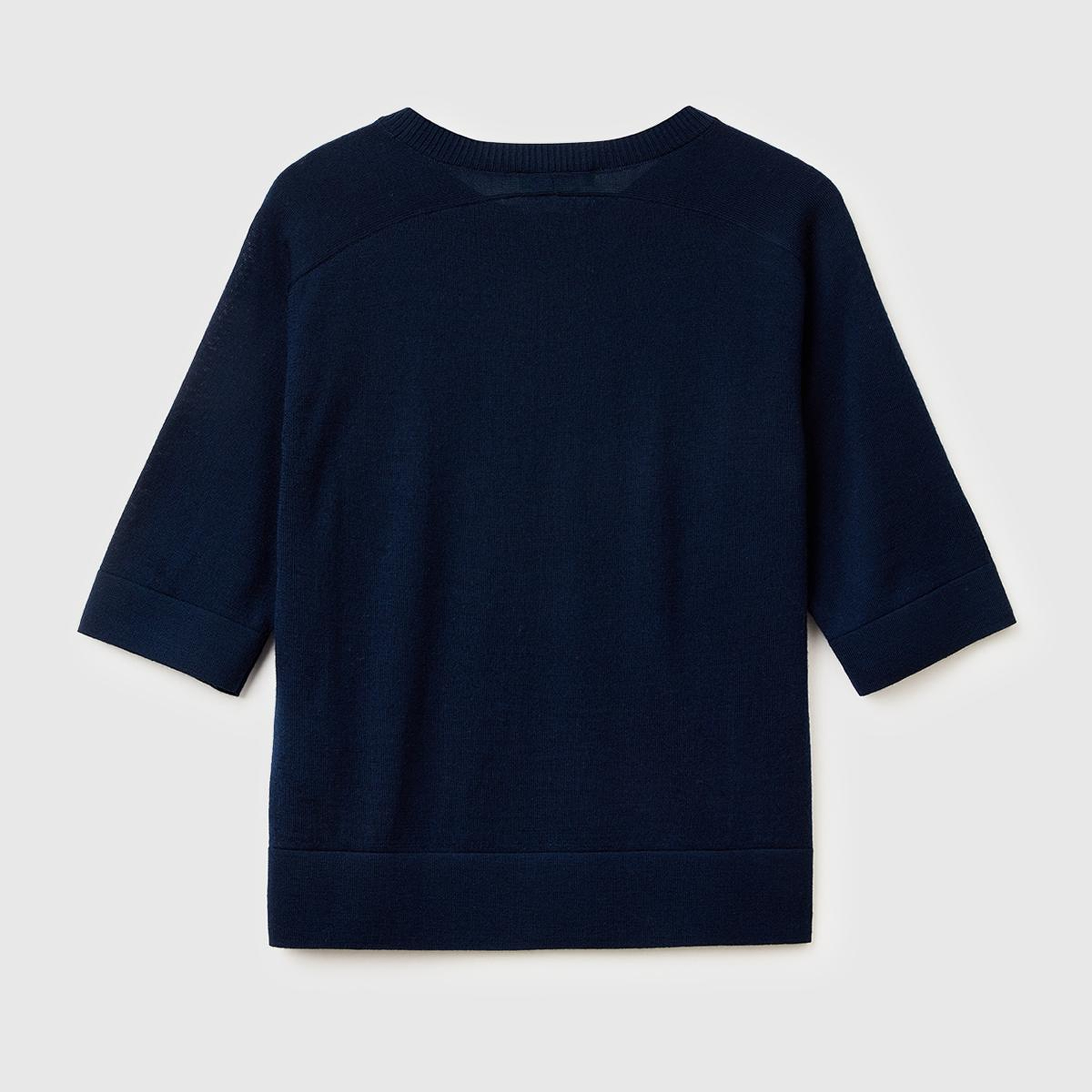 Kadın Lacivert %100 Yün Bisiklet Yaka Kısa Kollu Kazak