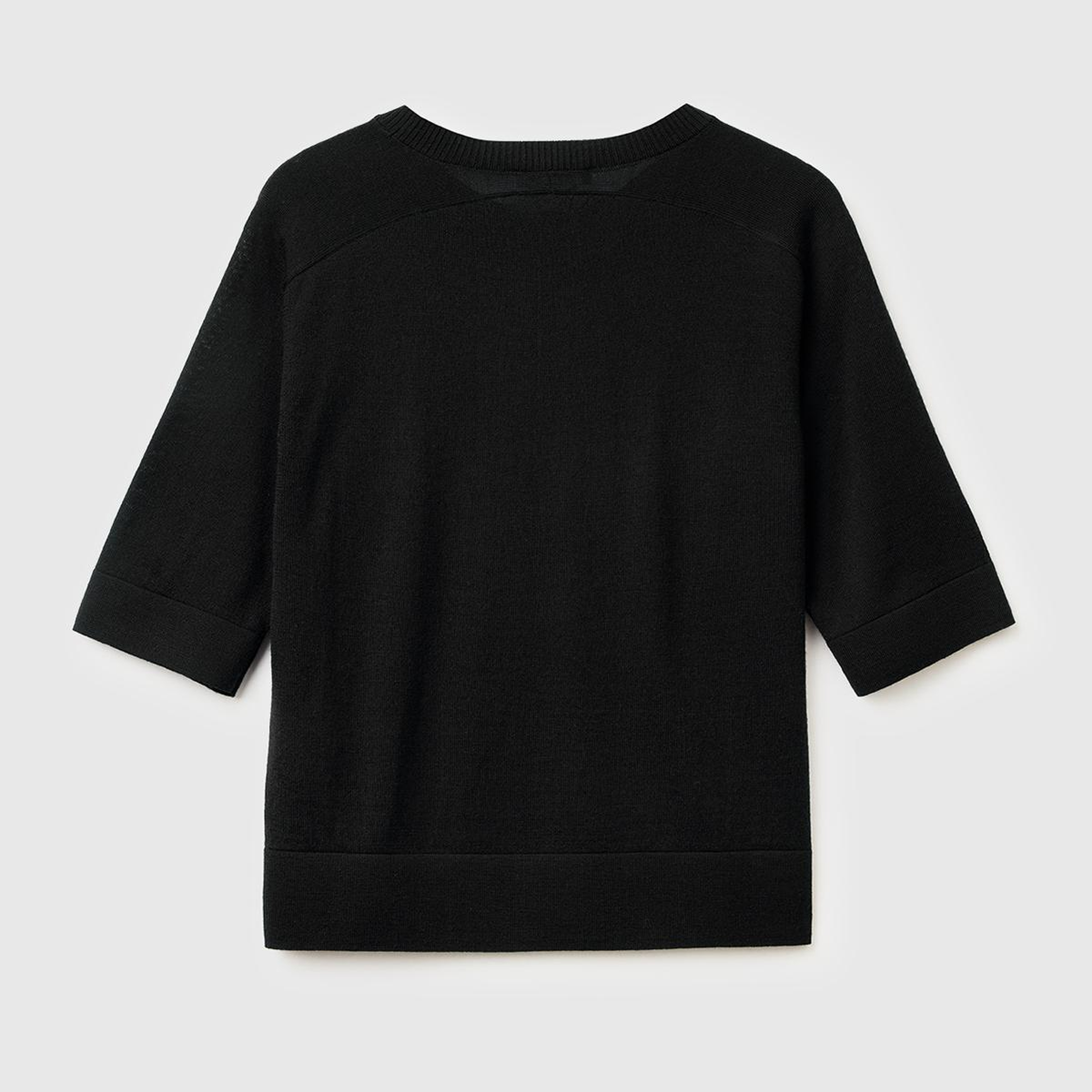 Kadın Sİyah %100 Yün Bisiklet Yaka Kısa Kollu Kazak