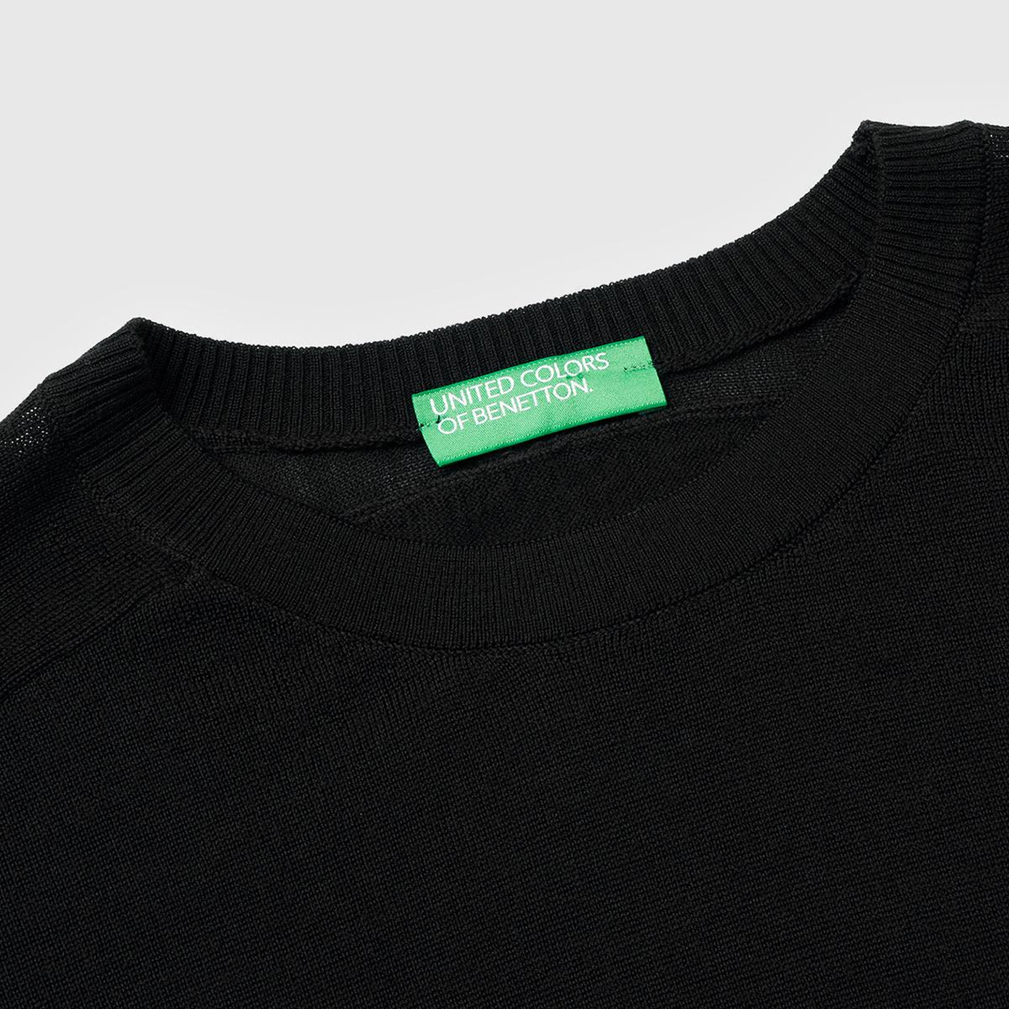 Kadın Sİyah %100 Yün Bisiklet Yaka Kısa Kollu Kazak