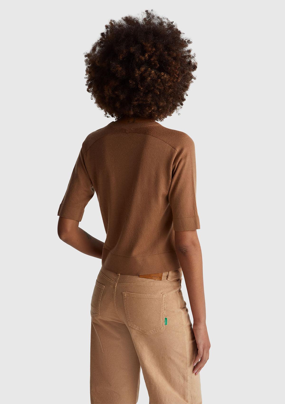 Kadın Taba  %100 Yün Bisiklet Yaka Kısa Kollu Kazak