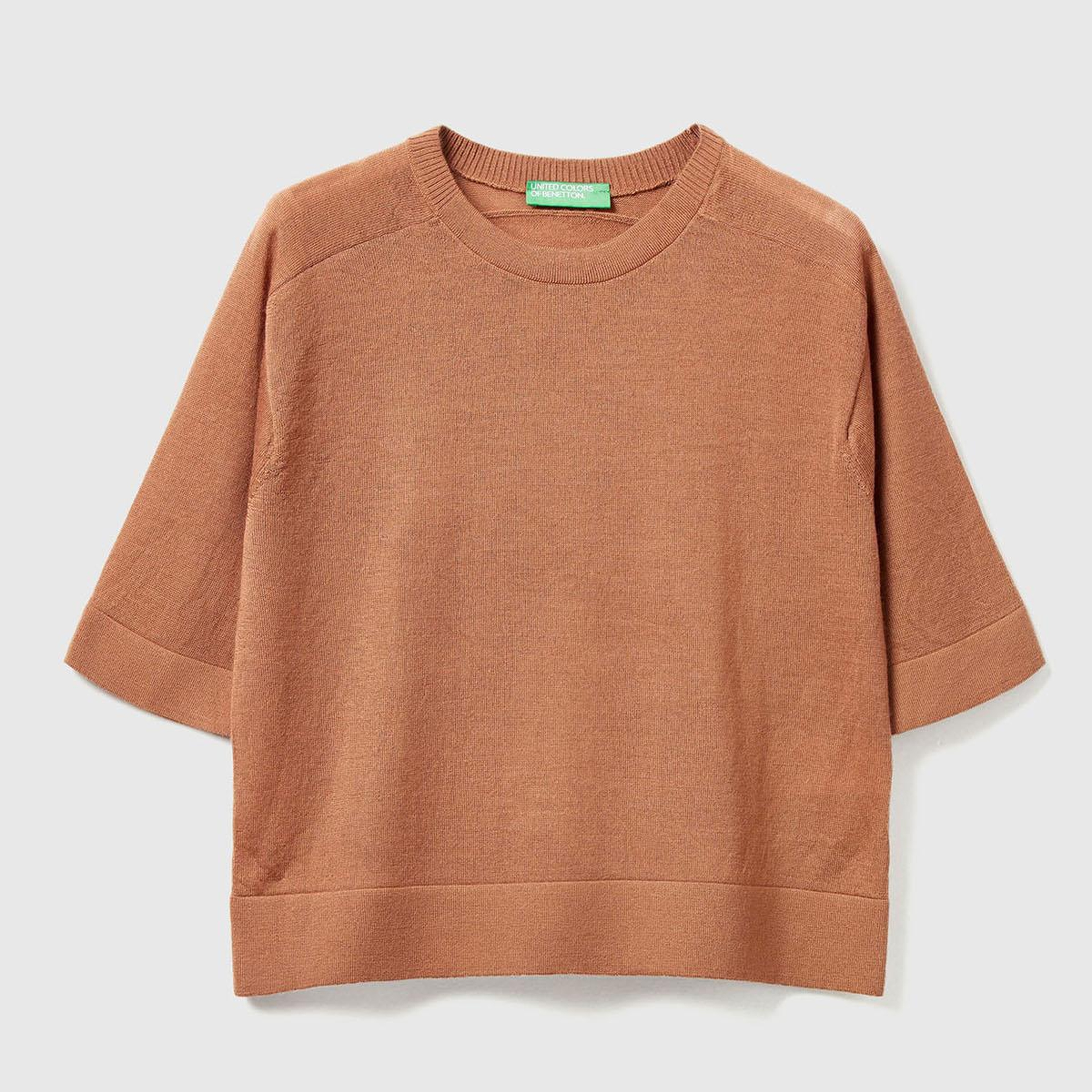 Kadın Taba  %100 Yün Bisiklet Yaka Kısa Kollu Kazak