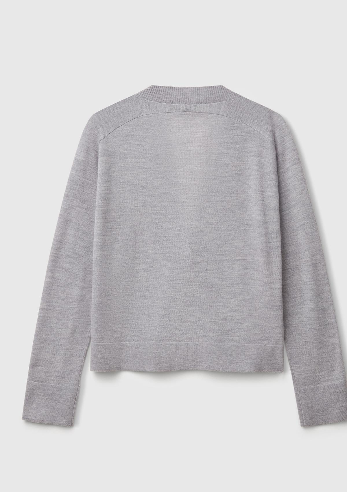 Kadın Gri Melanj %100 Yün Önü Cep Detaylı Düğmeli V Yaka Hırka