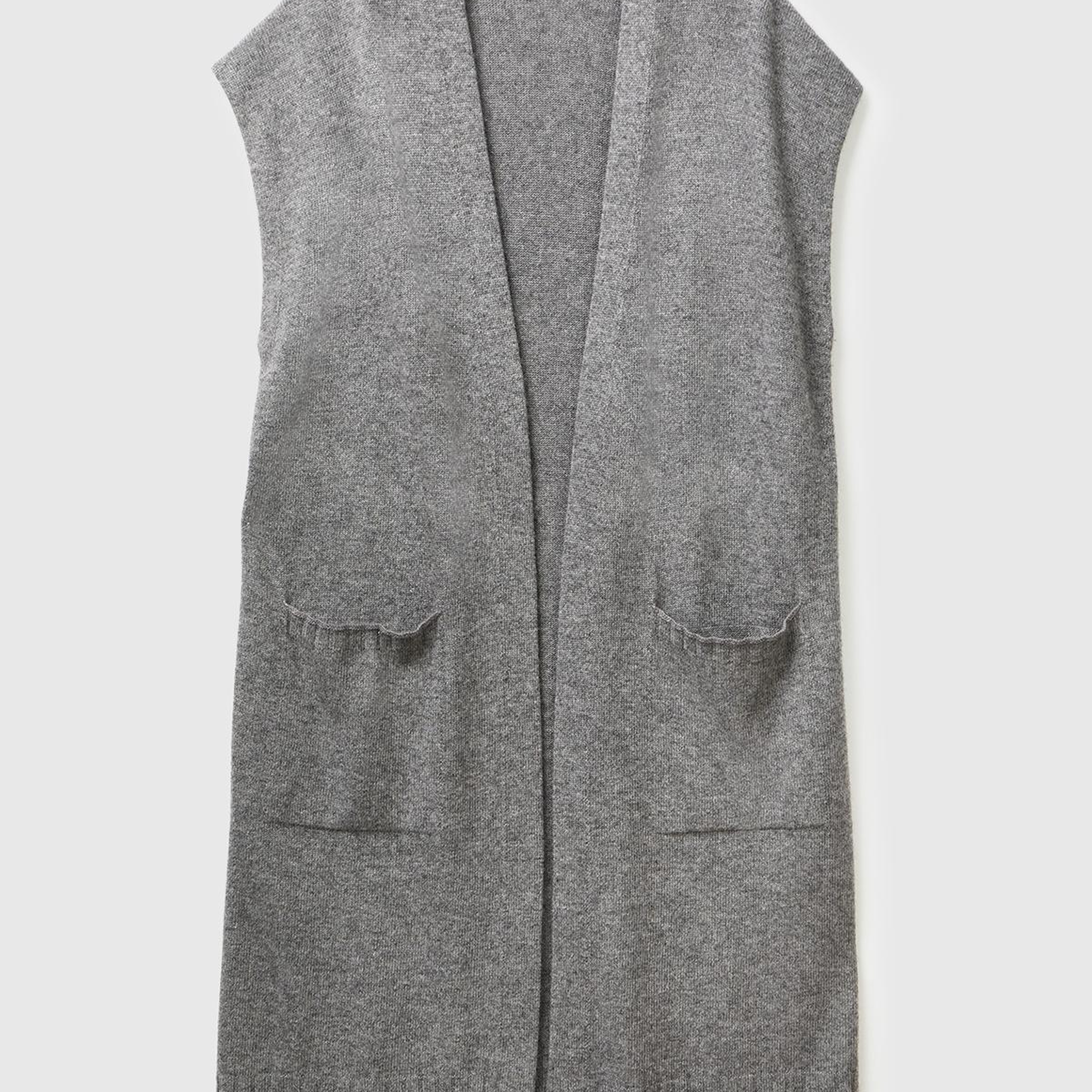 Kadın Antrasit Melanj Yün ve Kaşmir Karışımlı Ribana Detaylı Kısa Kollu Uzun Hırka