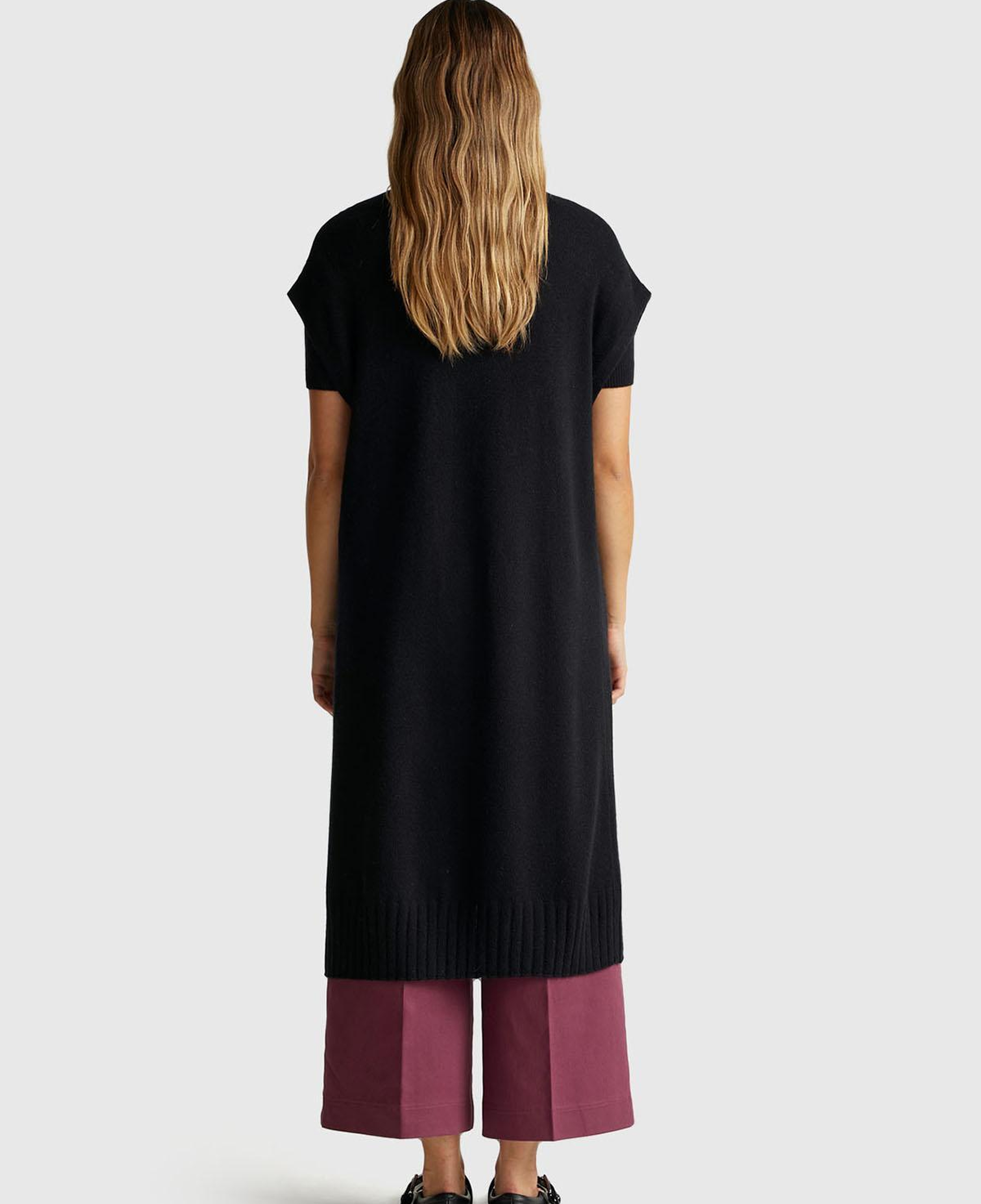 Kadın Sİyah Yün ve Kaşmir Karışımlı Ribana Detaylı Kısa Kollu Uzun Hırka