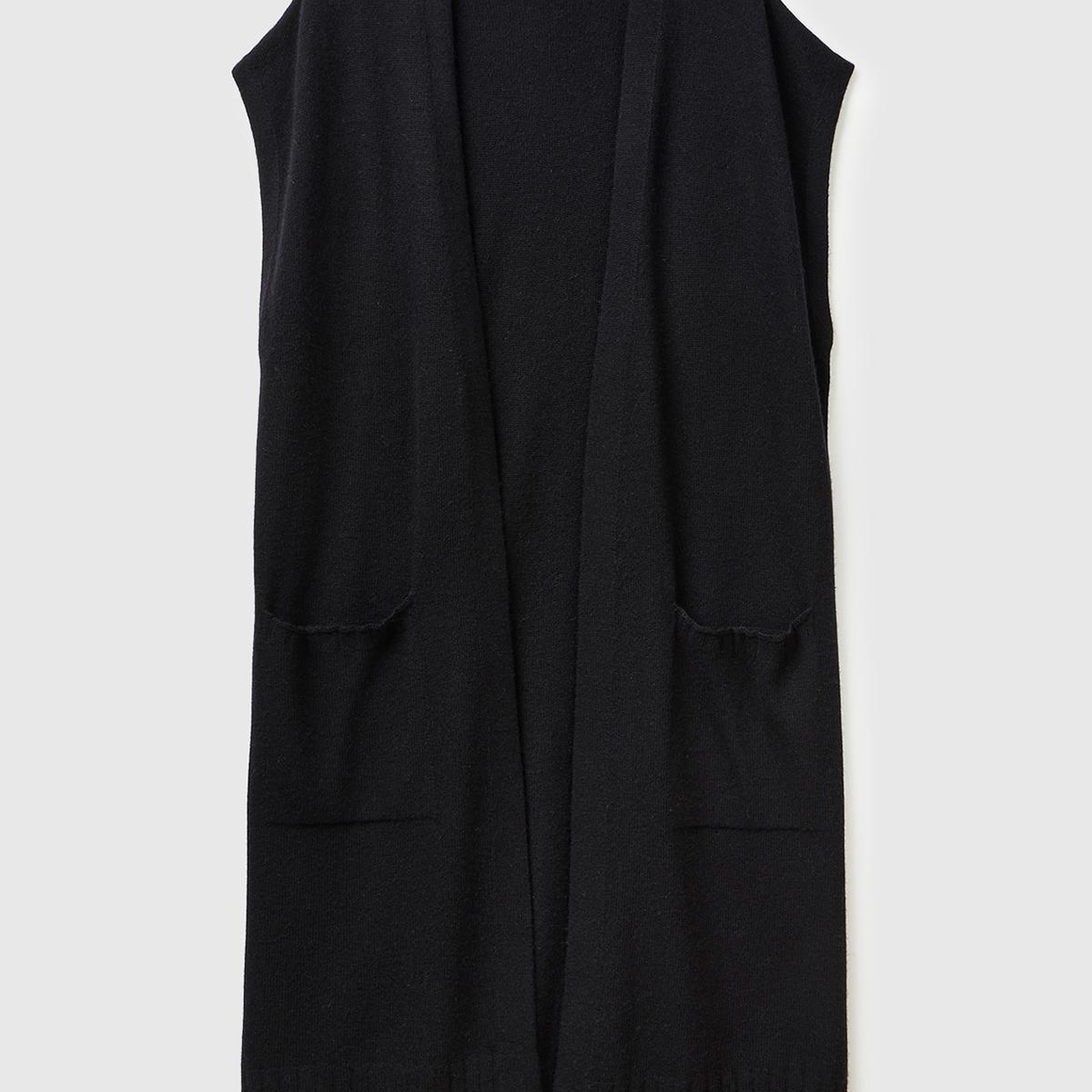 Kadın Sİyah Yün ve Kaşmir Karışımlı Ribana Detaylı Kısa Kollu Uzun Hırka