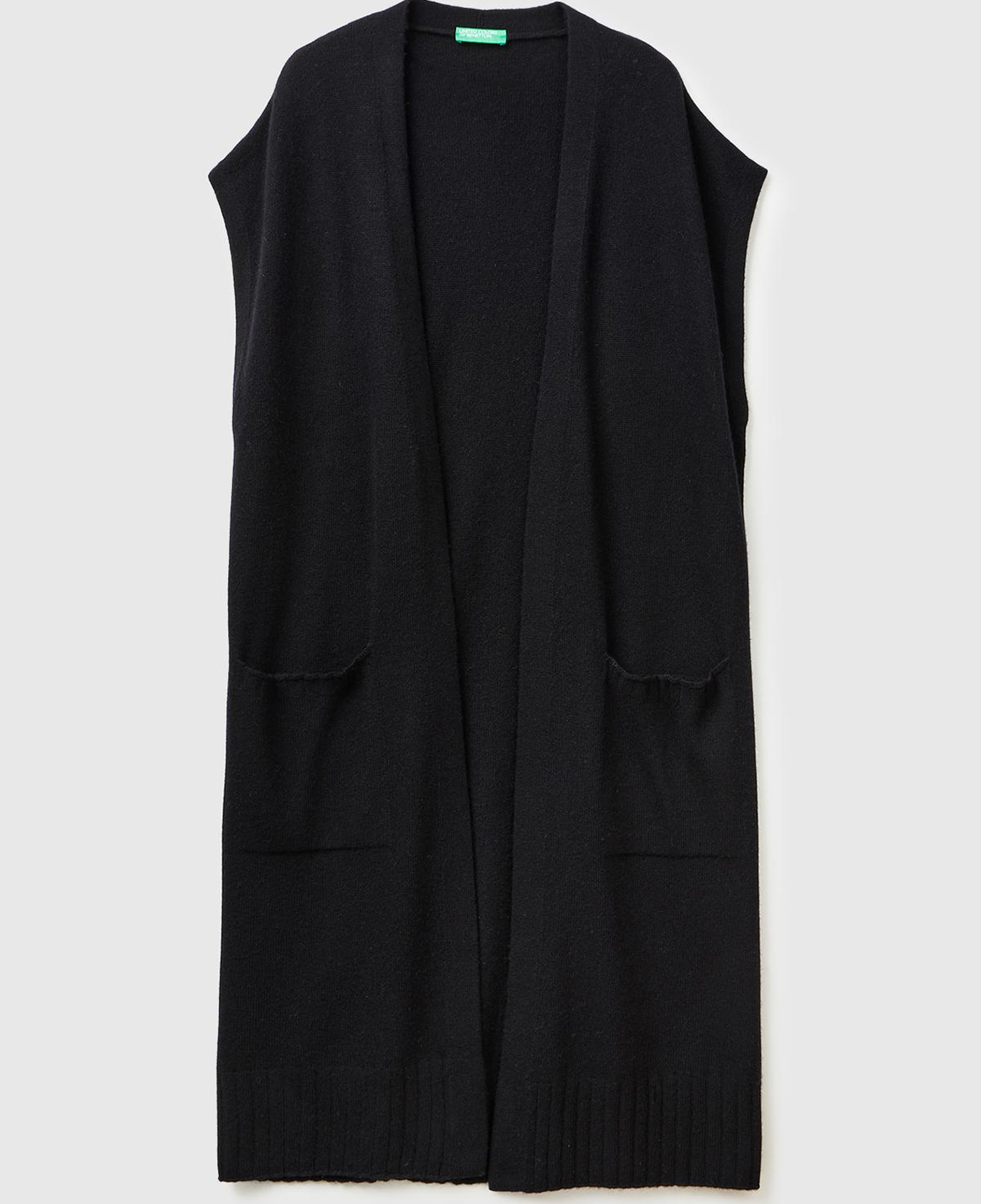 Kadın Sİyah Yün ve Kaşmir Karışımlı Ribana Detaylı Kısa Kollu Uzun Hırka