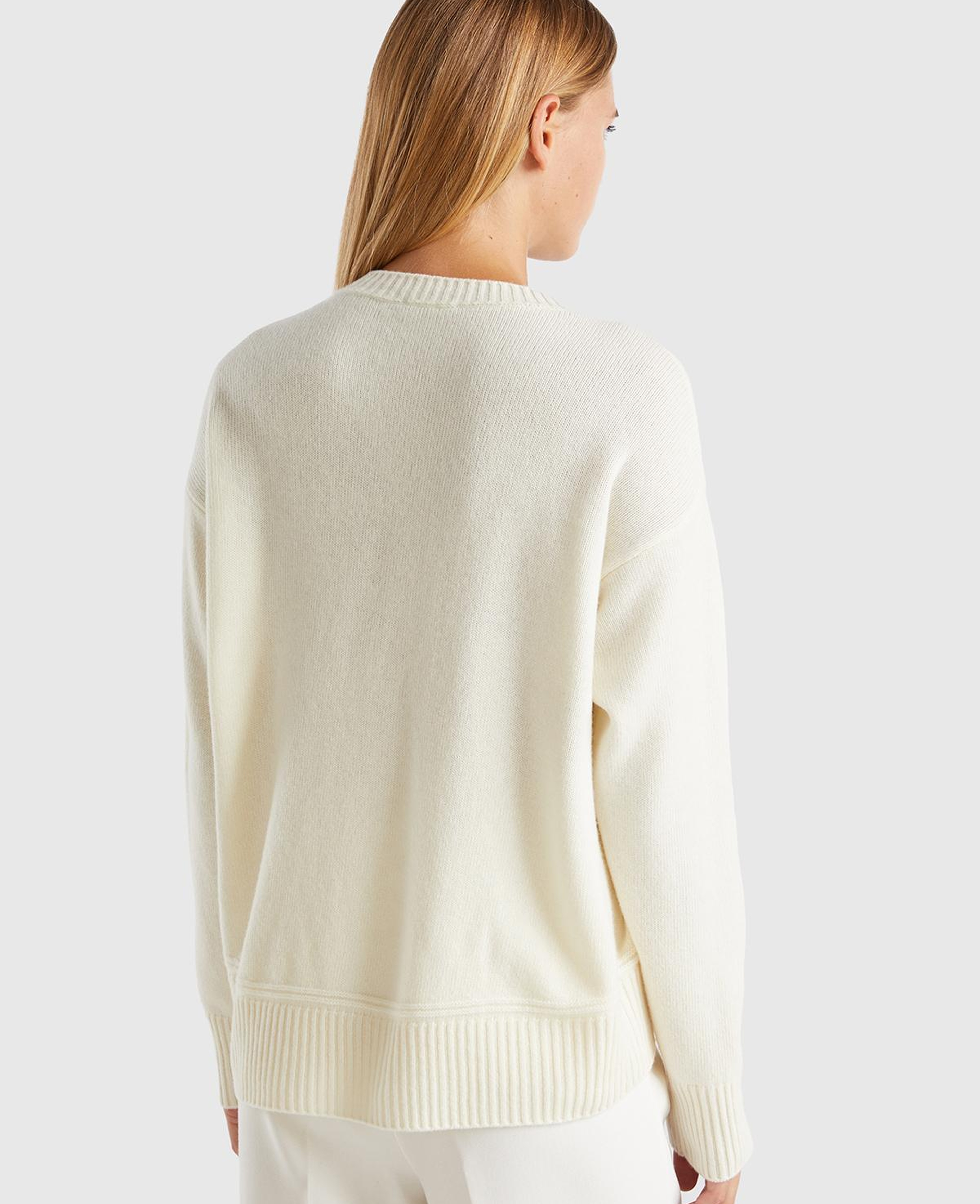 Kadın Krem Yün Karışımlı Alt Kısmı Geniş Bisiklet Yaka Kazak