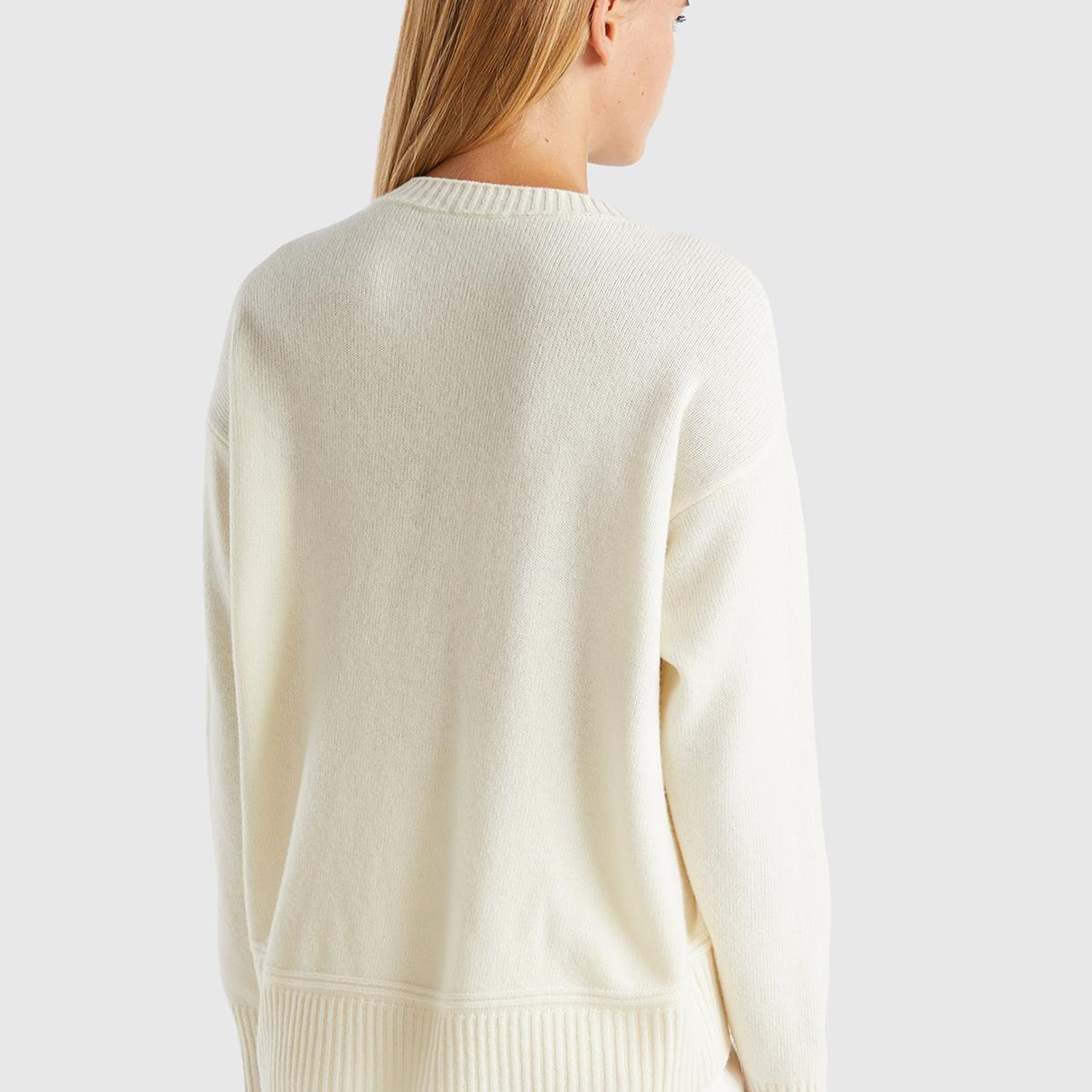 Kadın Krem Yün Karışımlı Alt Kısmı Geniş Bisiklet Yaka Kazak