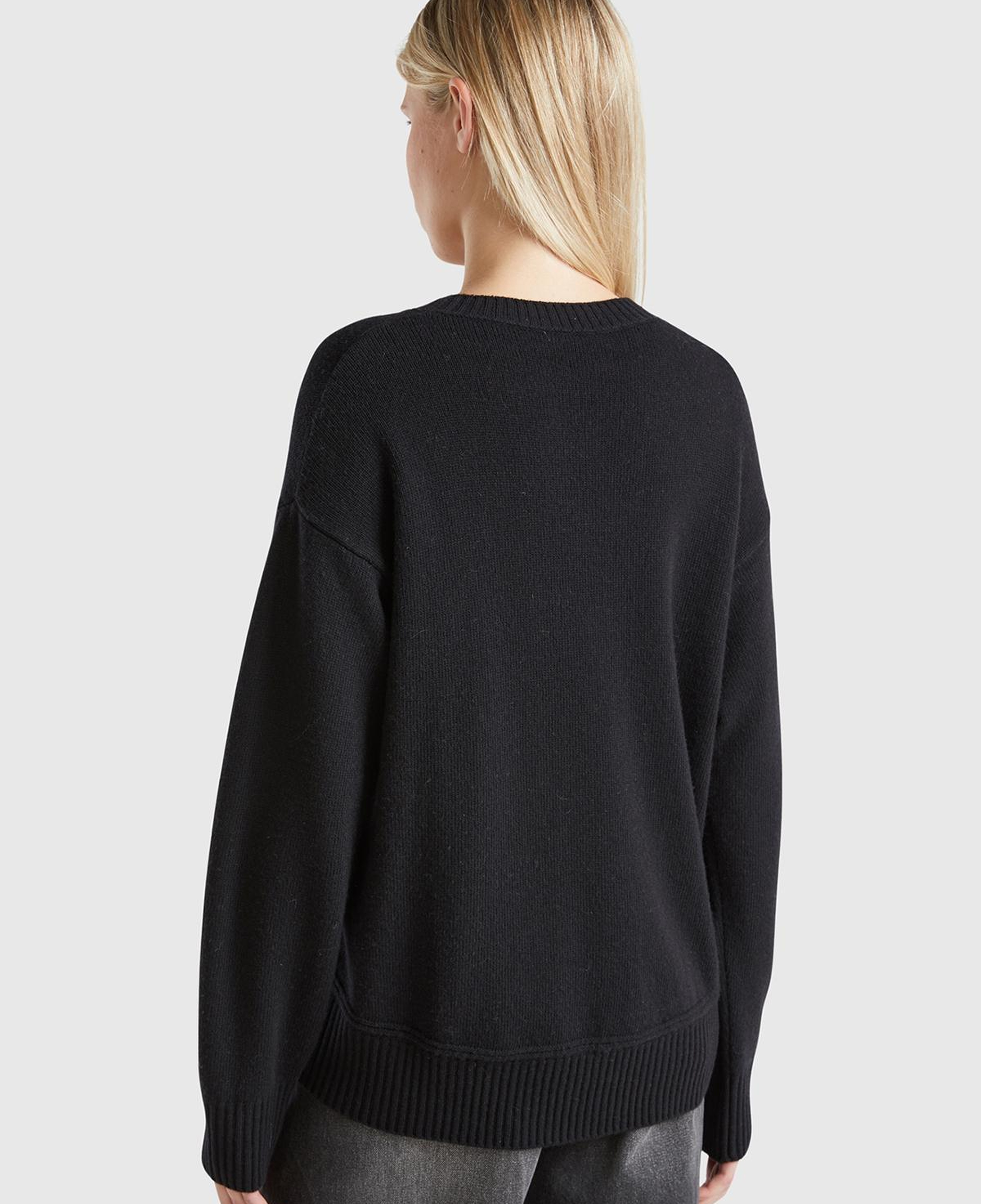 Kadın Siyah Yün Karışımlı Alt Kısmı Geniş Bisiklet Yaka Kazak