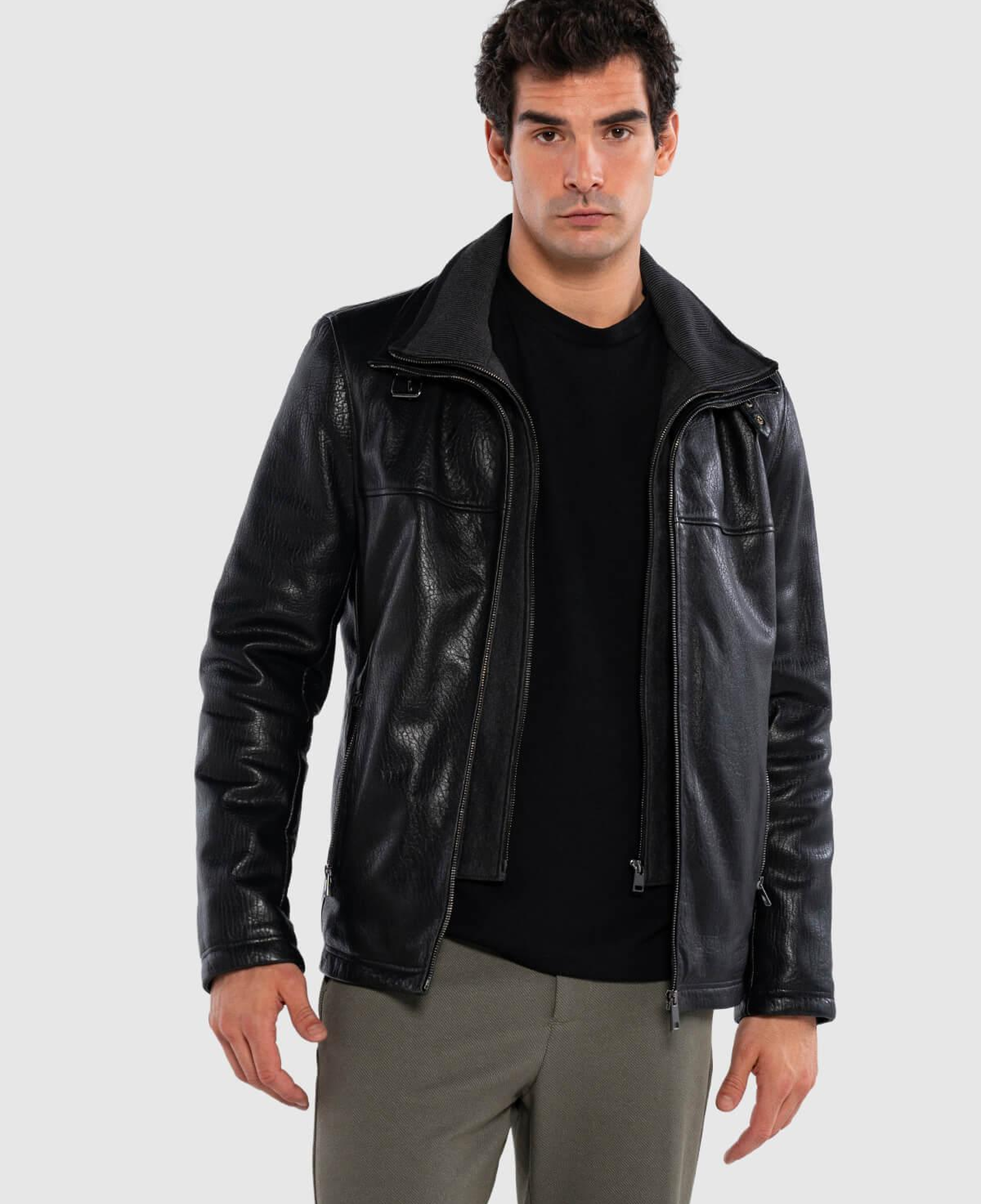 Tamer Tanca Erkek Deri & Tekstil Siyah Jumbo Deri Mont