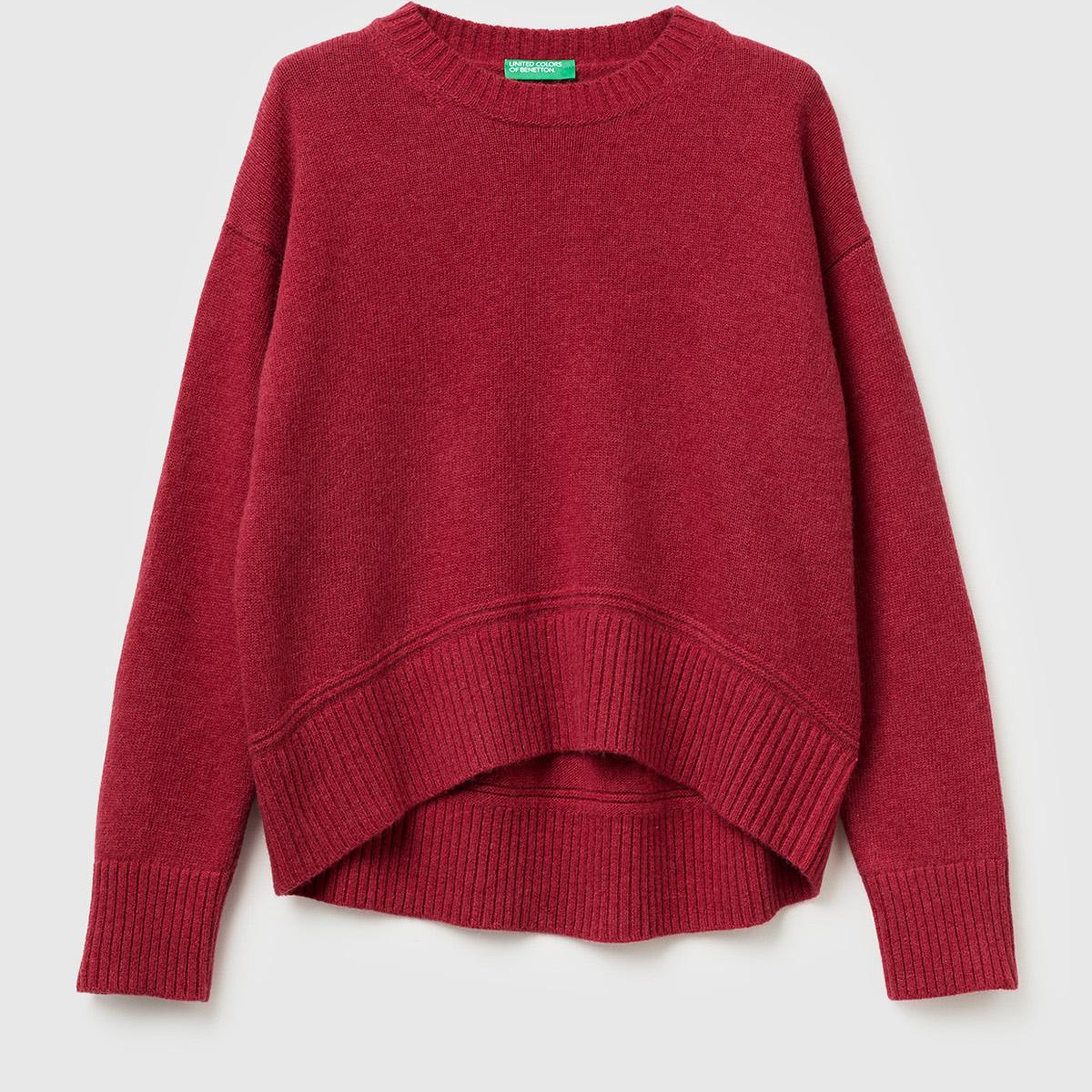 Kadın Fuşya Yün Karışımlı Alt Kısmı Geniş Bisiklet Yaka Kazak