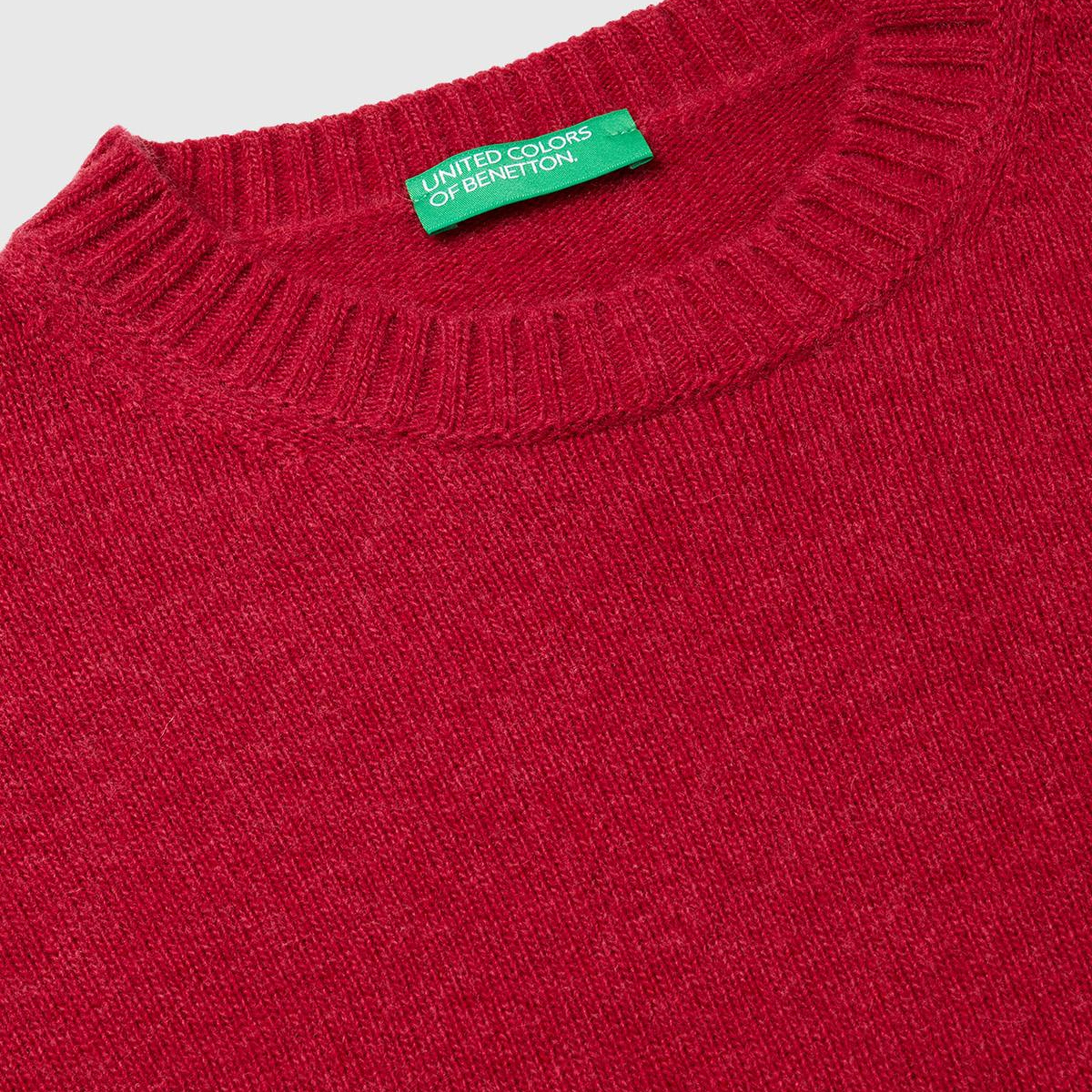 Kadın Fuşya Yün Karışımlı Alt Kısmı Geniş Bisiklet Yaka Kazak