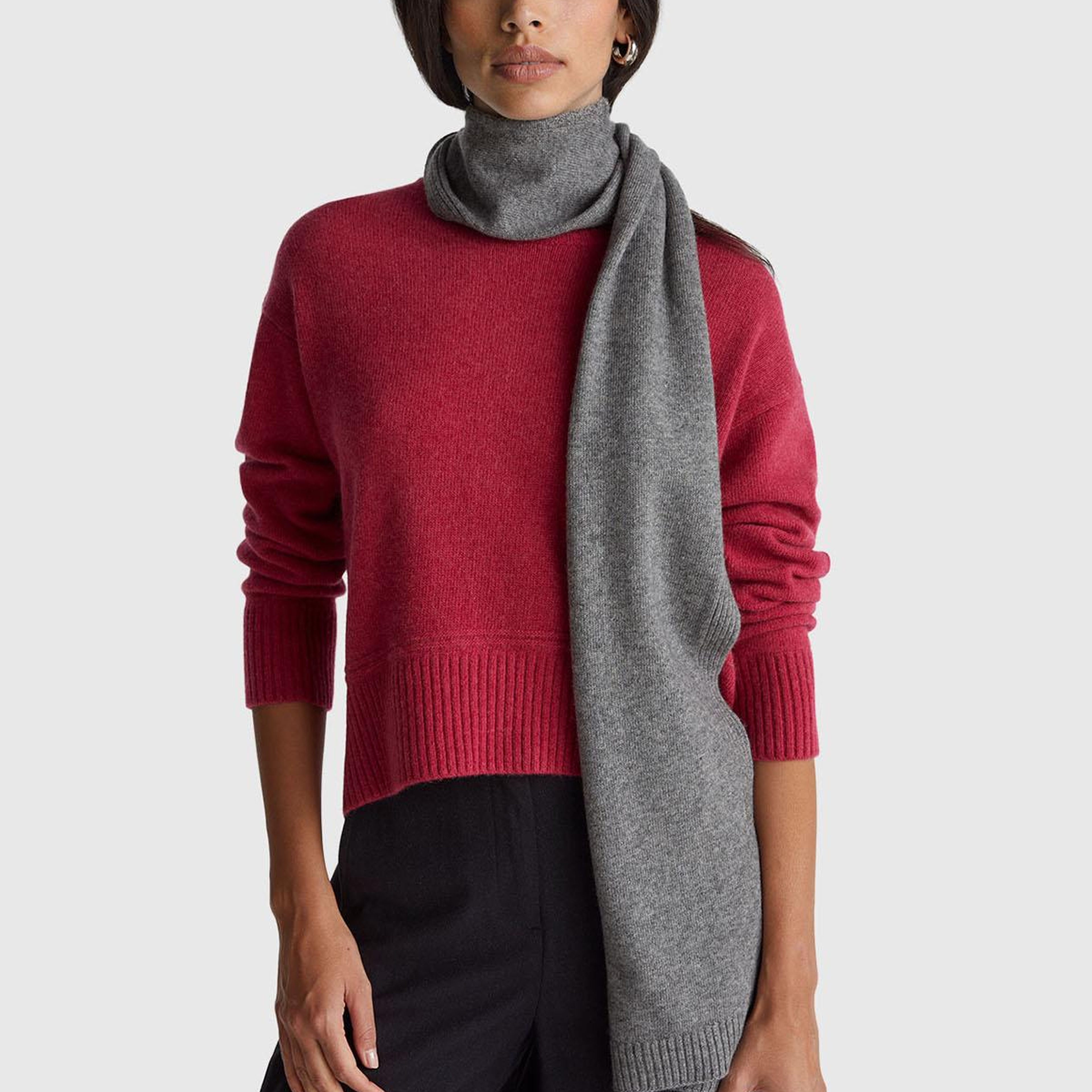 Kadın Fuşya Yün Karışımlı Alt Kısmı Geniş Bisiklet Yaka Kazak