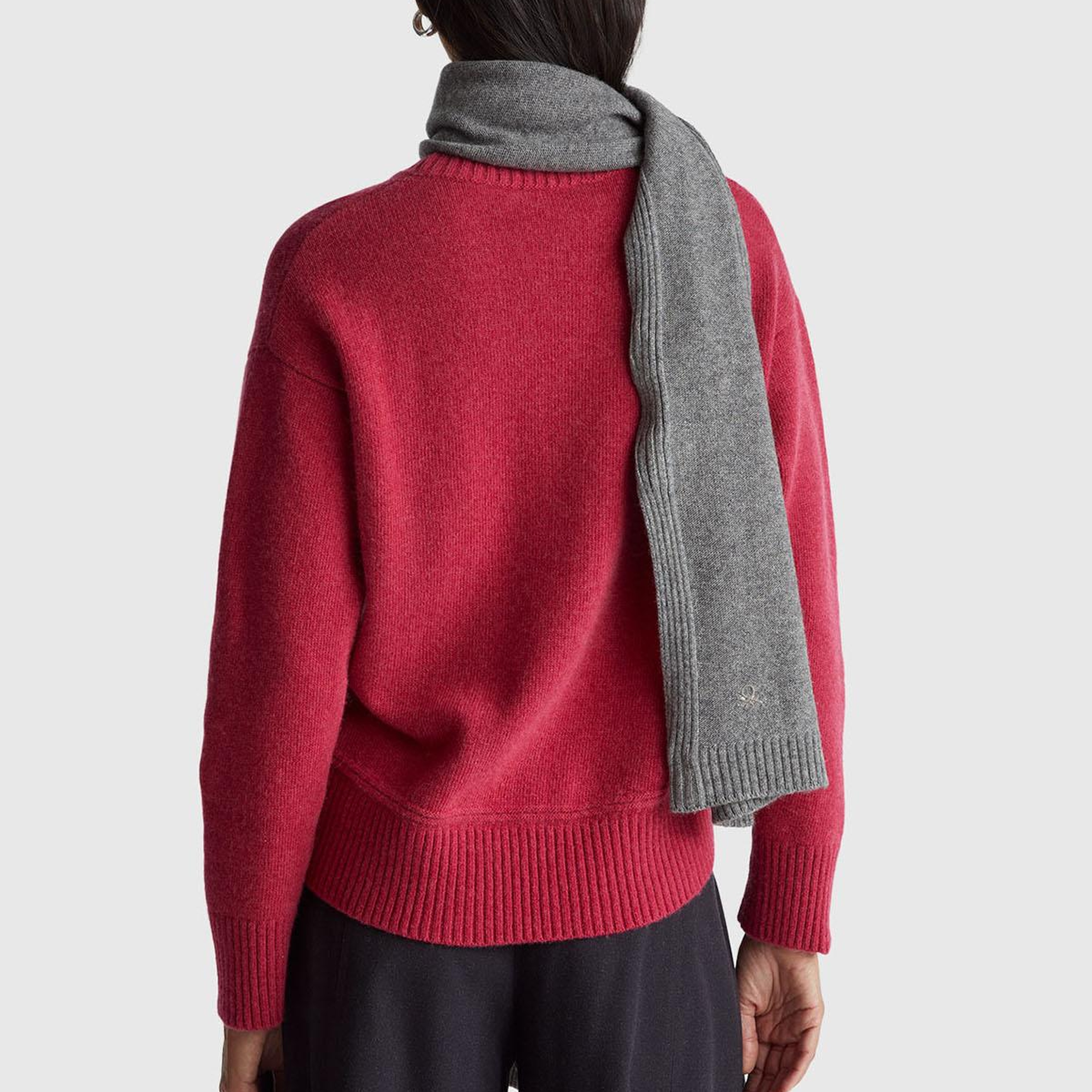 Kadın Fuşya Yün Karışımlı Alt Kısmı Geniş Bisiklet Yaka Kazak