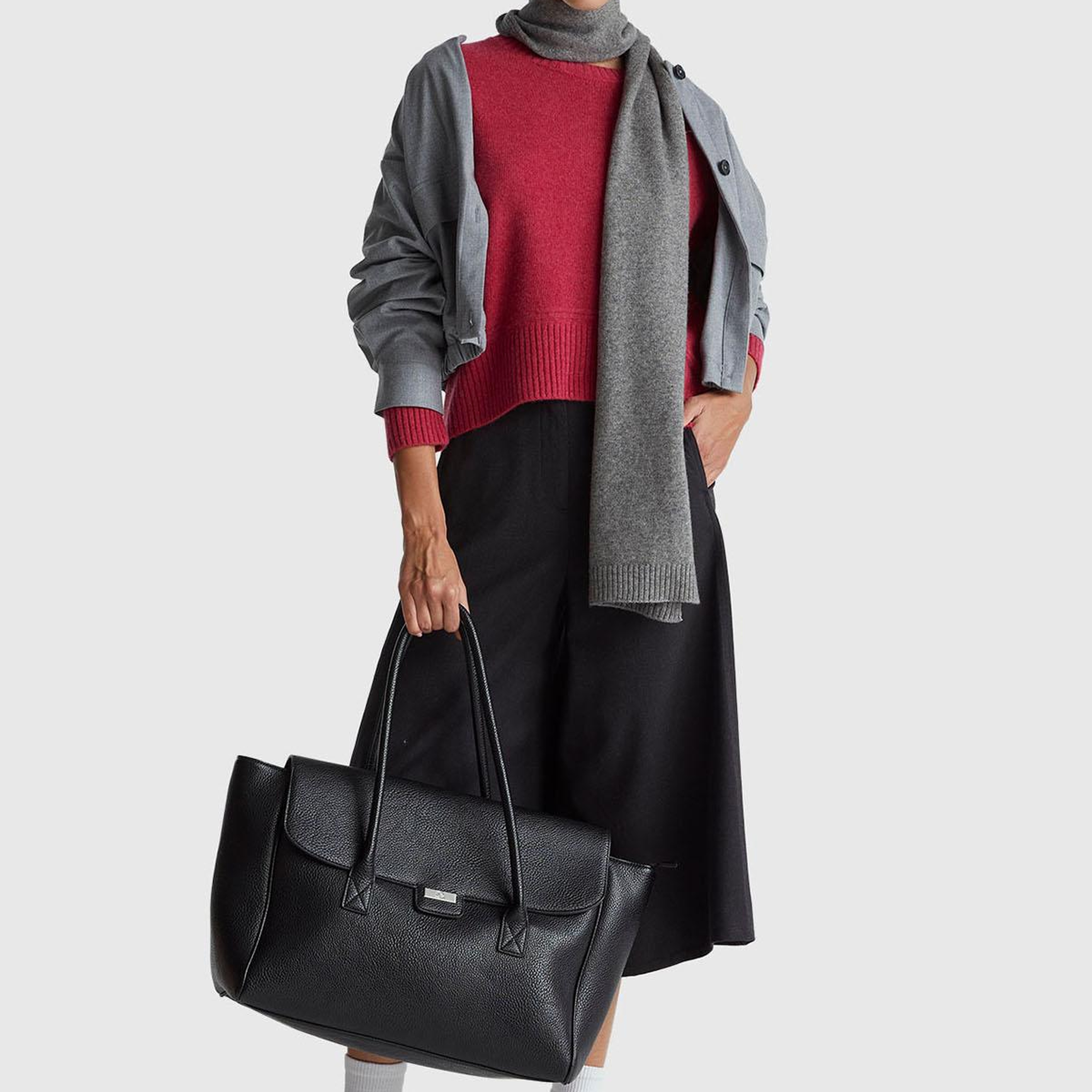 Kadın Fuşya Yün Karışımlı Alt Kısmı Geniş Bisiklet Yaka Kazak