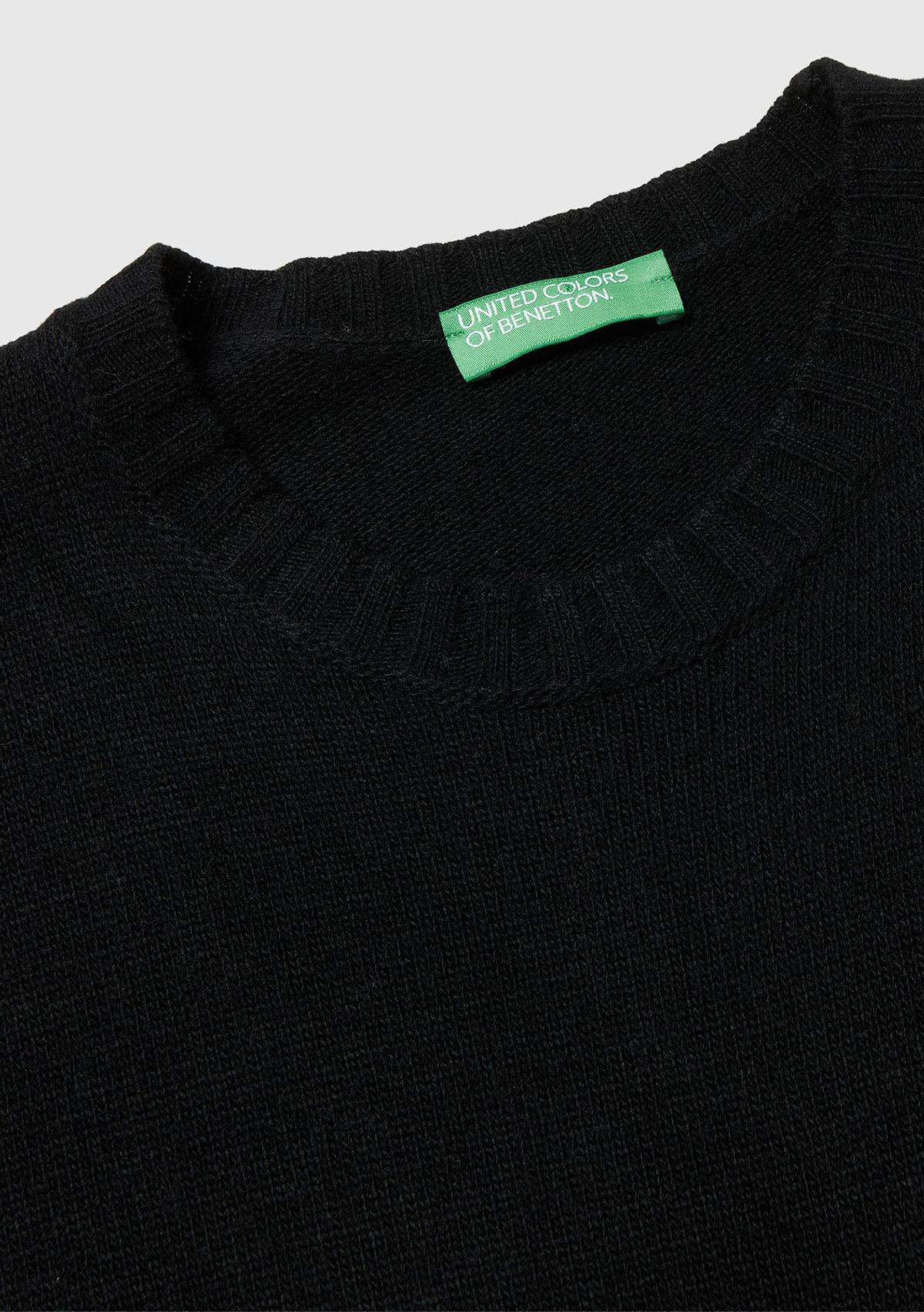 Kadın Sİyah Yün ve Viskoz Karışımlı Bisiklet Yaka Kolsuz Kazak