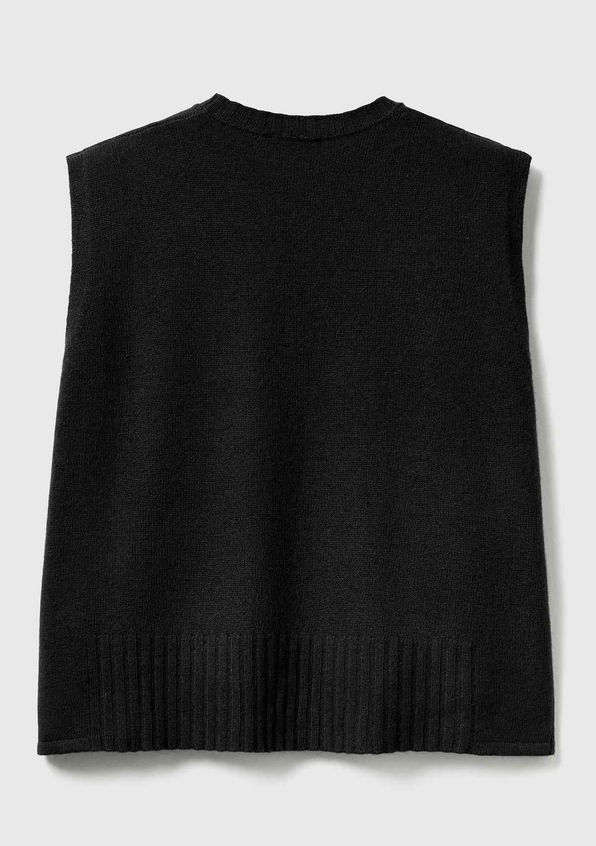 Kadın Sİyah Yün ve Viskoz Karışımlı Bisiklet Yaka Kolsuz Kazak