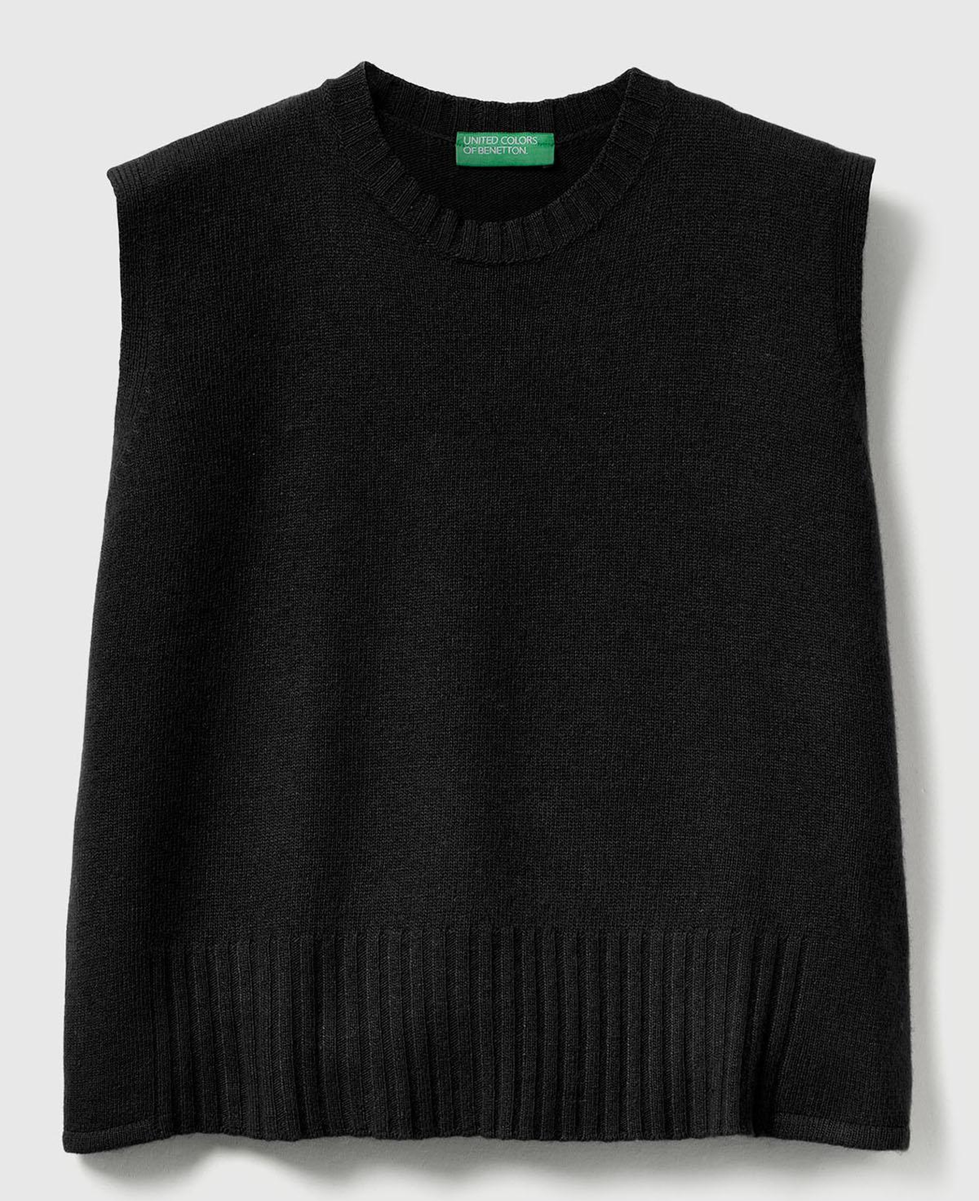 Kadın Sİyah Yün ve Viskoz Karışımlı Bisiklet Yaka Kolsuz Kazak