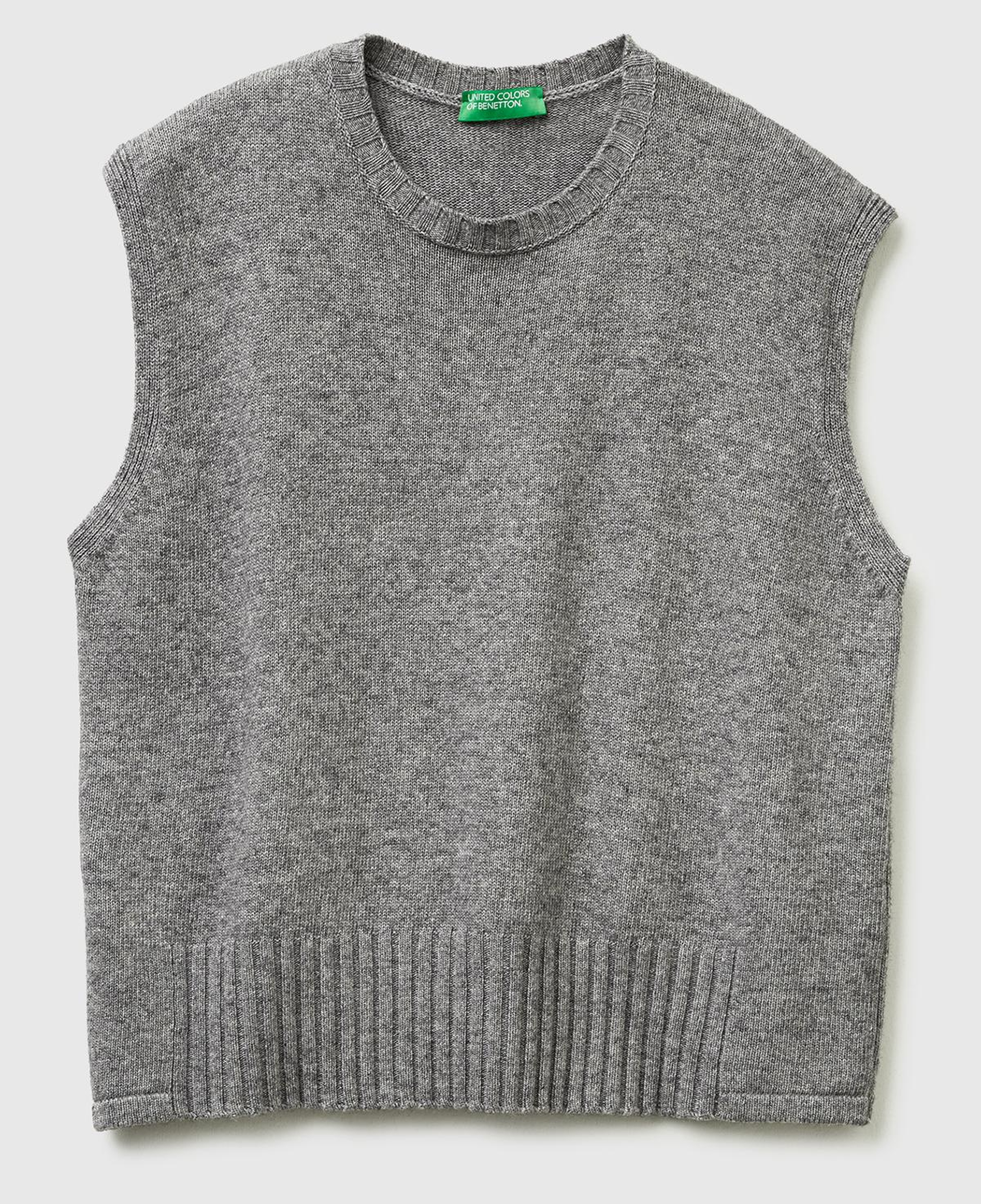 Kadın Gri Yün ve Viskoz Karışımlı Bisiklet Yaka Kolsuz Kazak