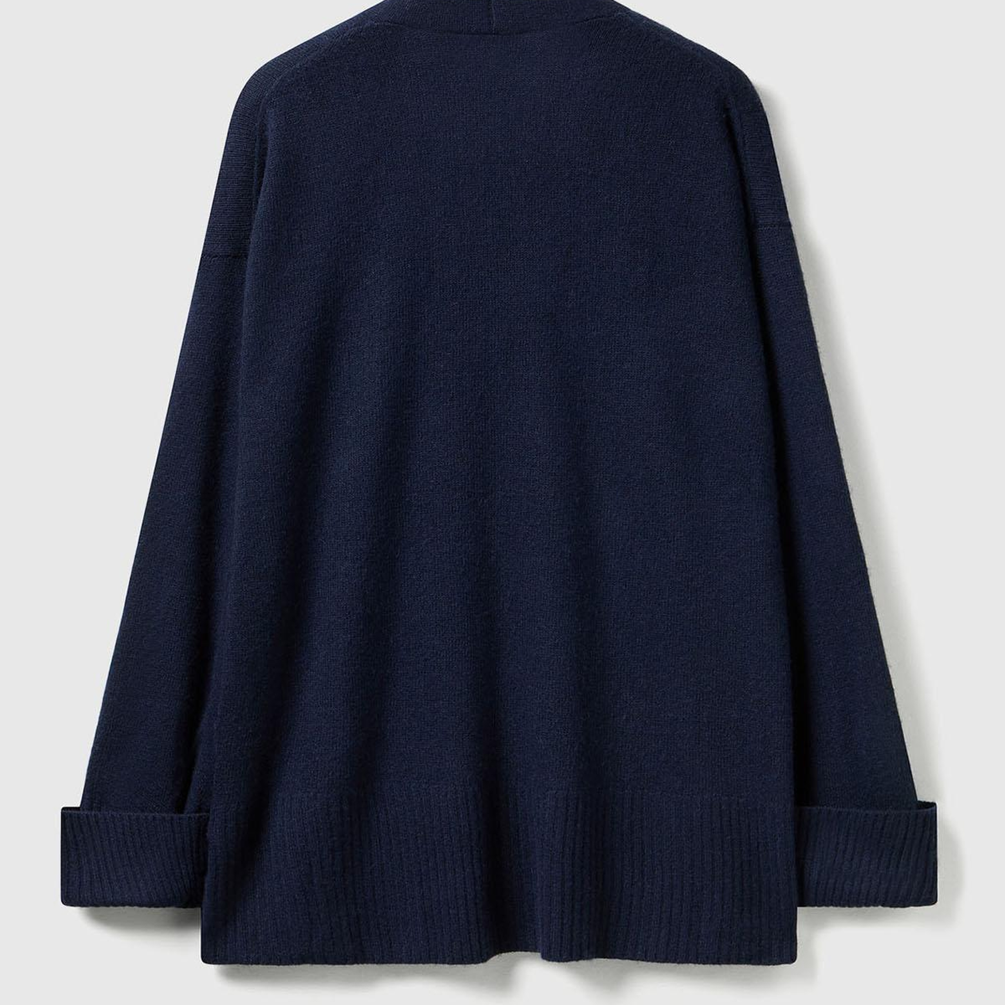 Kadın Lacivert Yün ve Viskoz Karışımlı Ribana Detaylı Düğmeli Hırka