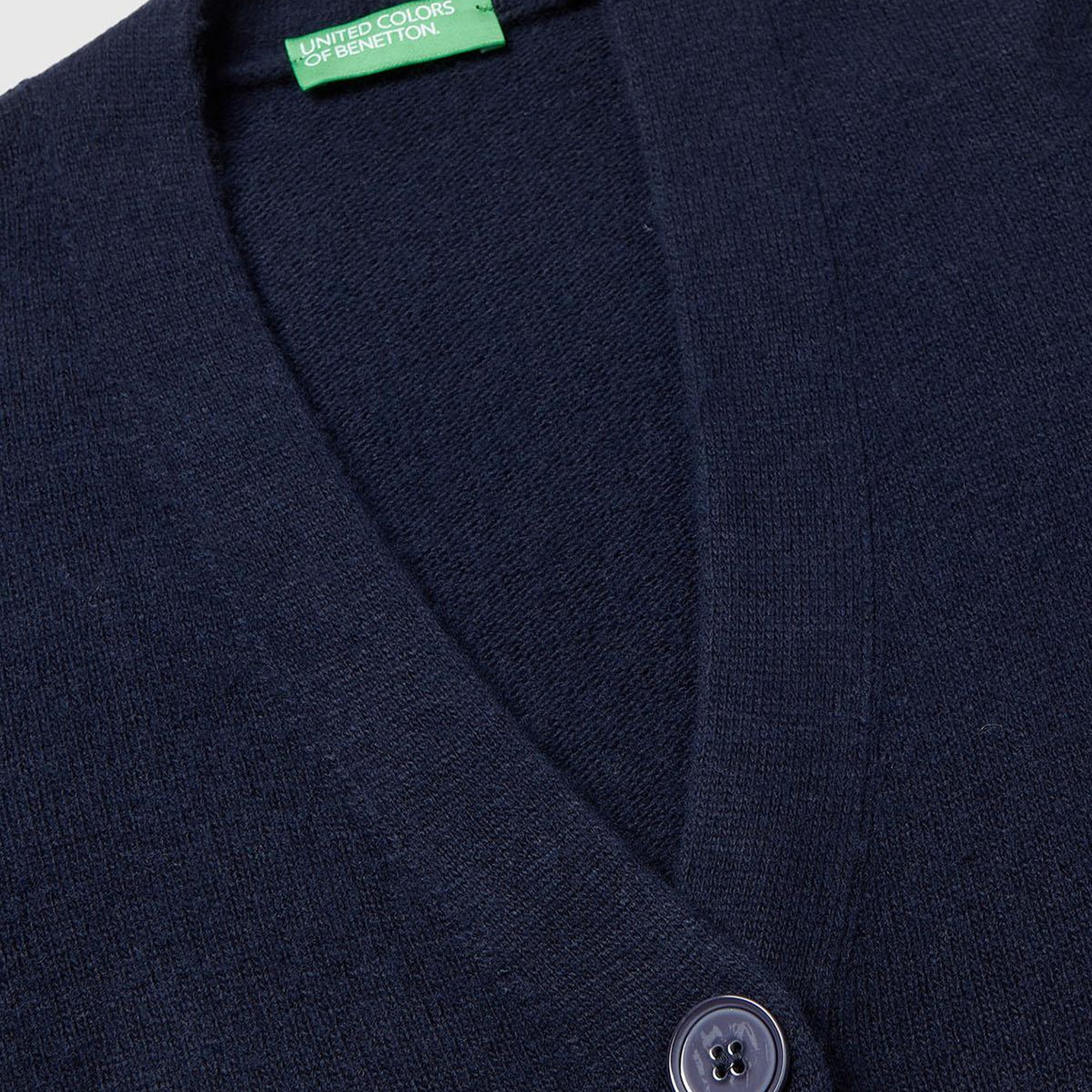 Kadın Lacivert Yün ve Viskoz Karışımlı Ribana Detaylı Düğmeli Hırka