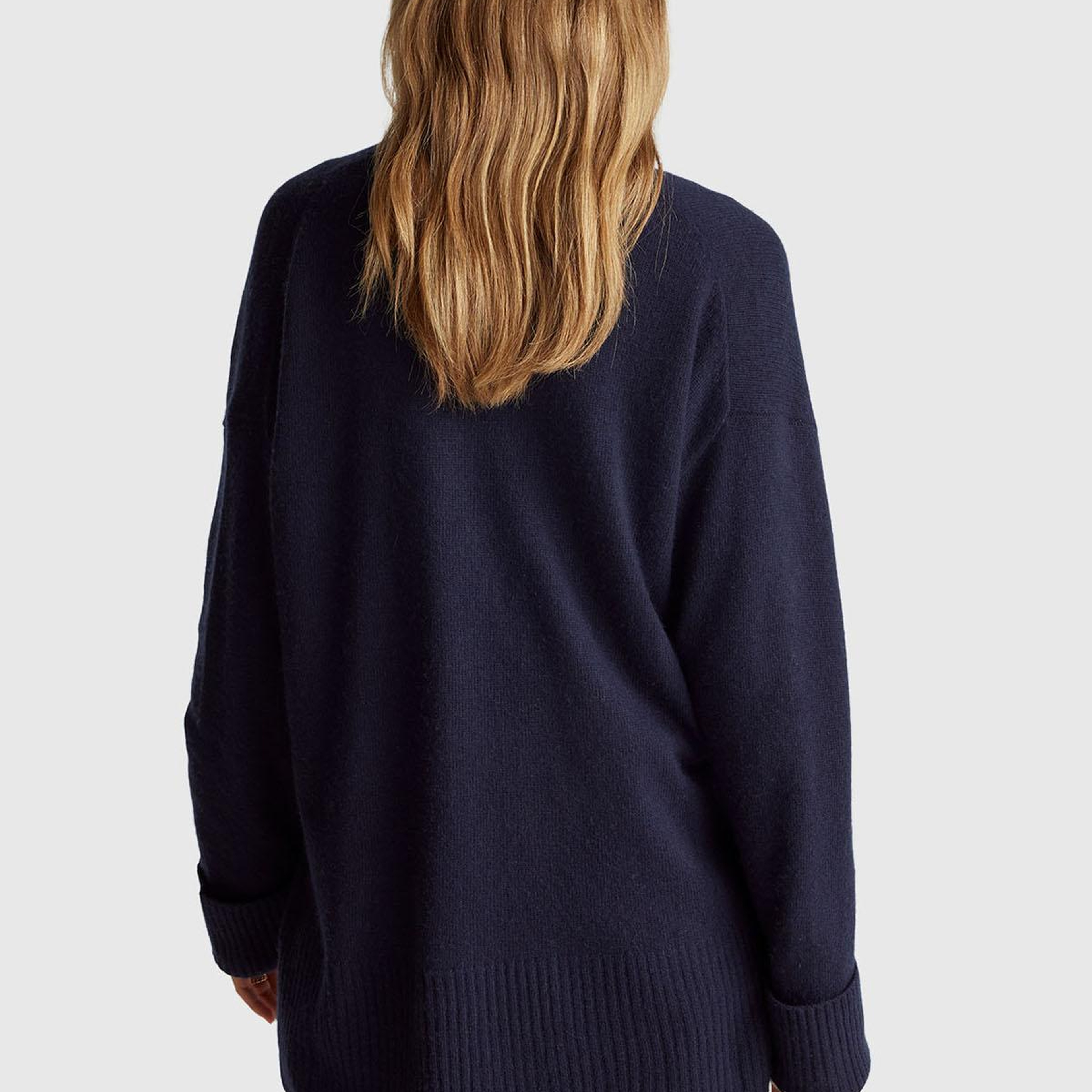 Kadın Lacivert Yün ve Viskoz Karışımlı Ribana Detaylı Düğmeli Hırka