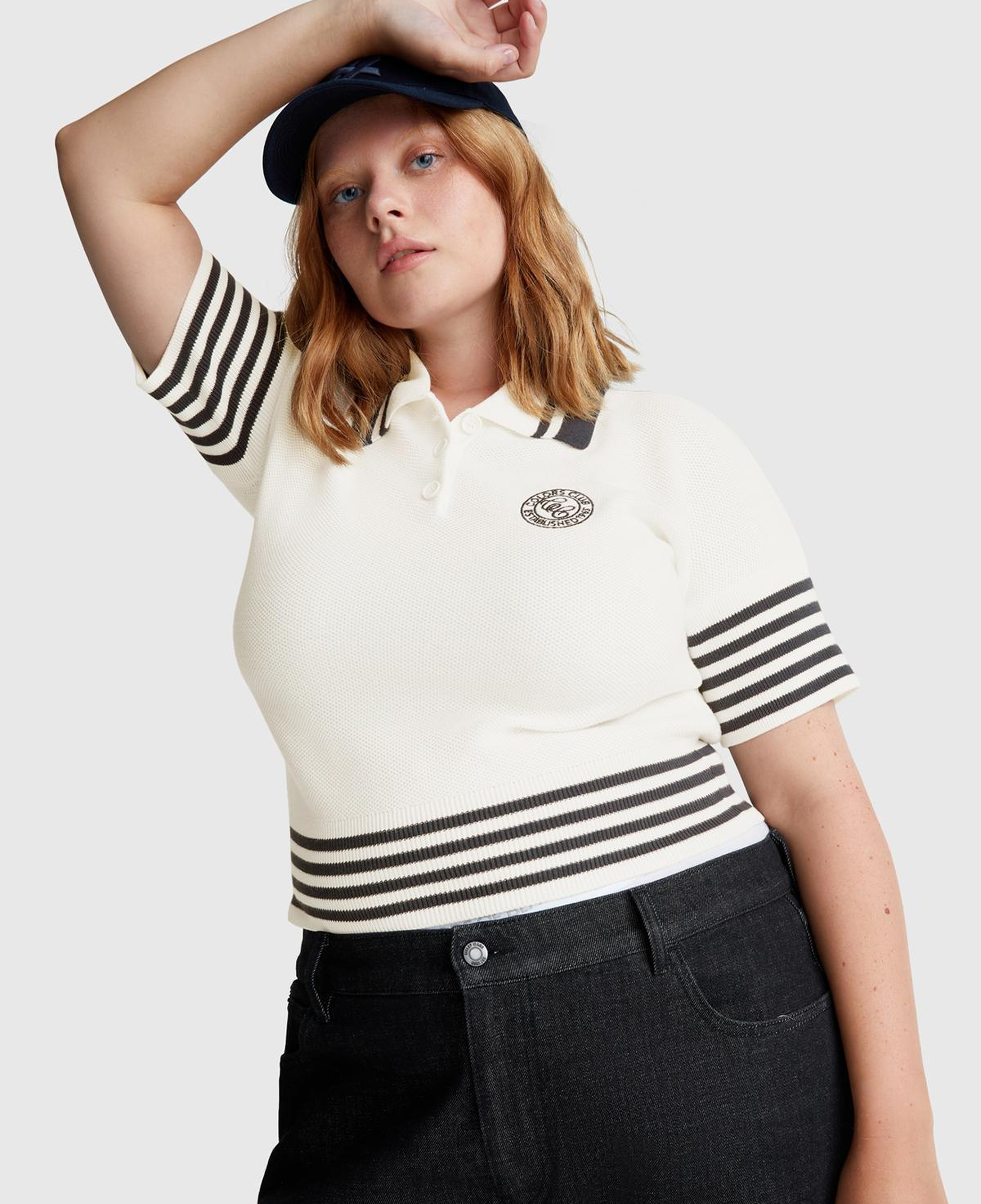 Kadın Krem %100 Pamuk Polo Yaka Kısa Kollu Kazak