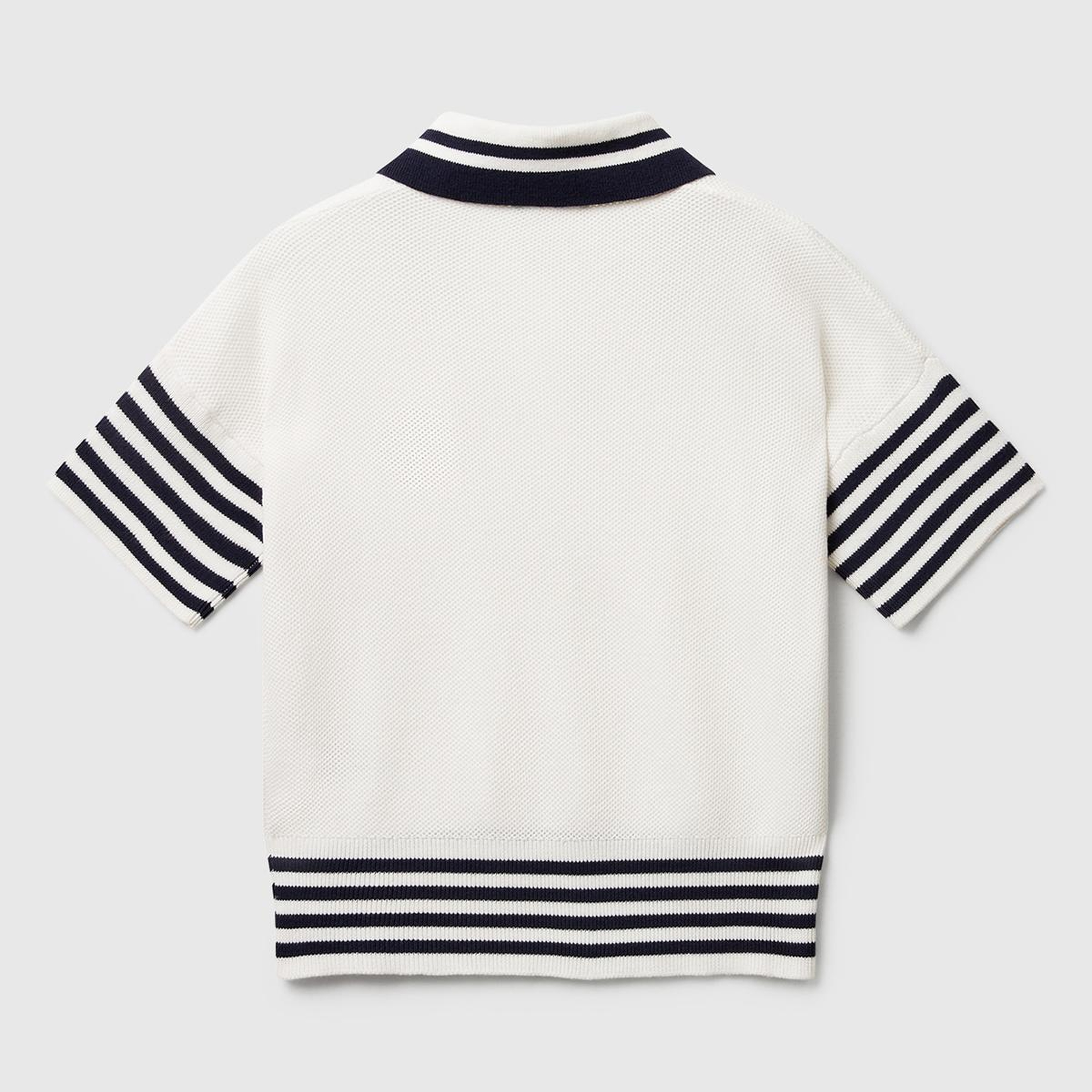 Kadın Krem %100 Pamuk Polo Yaka Kısa Kollu Kazak