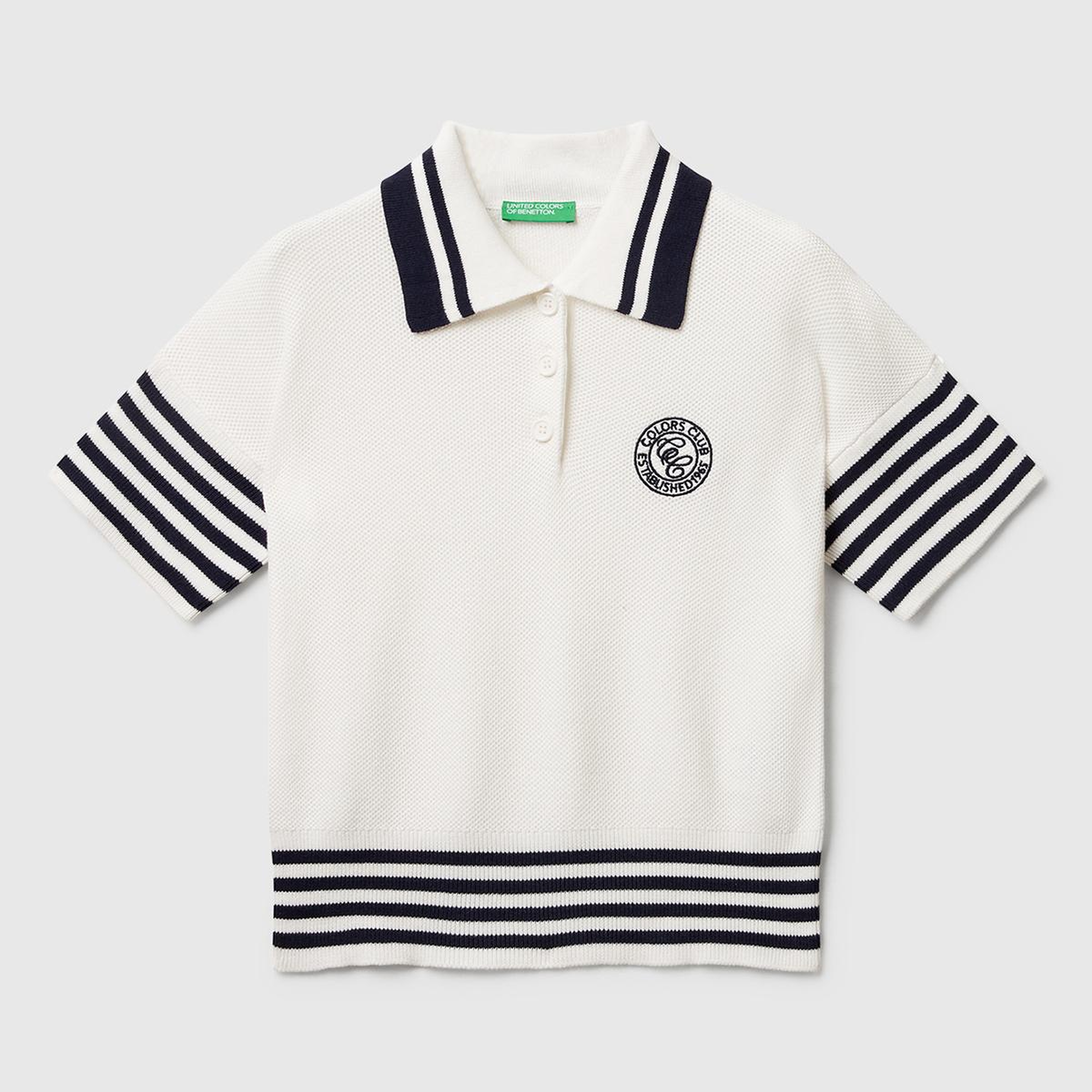 Kadın Krem %100 Pamuk Polo Yaka Kısa Kollu Kazak