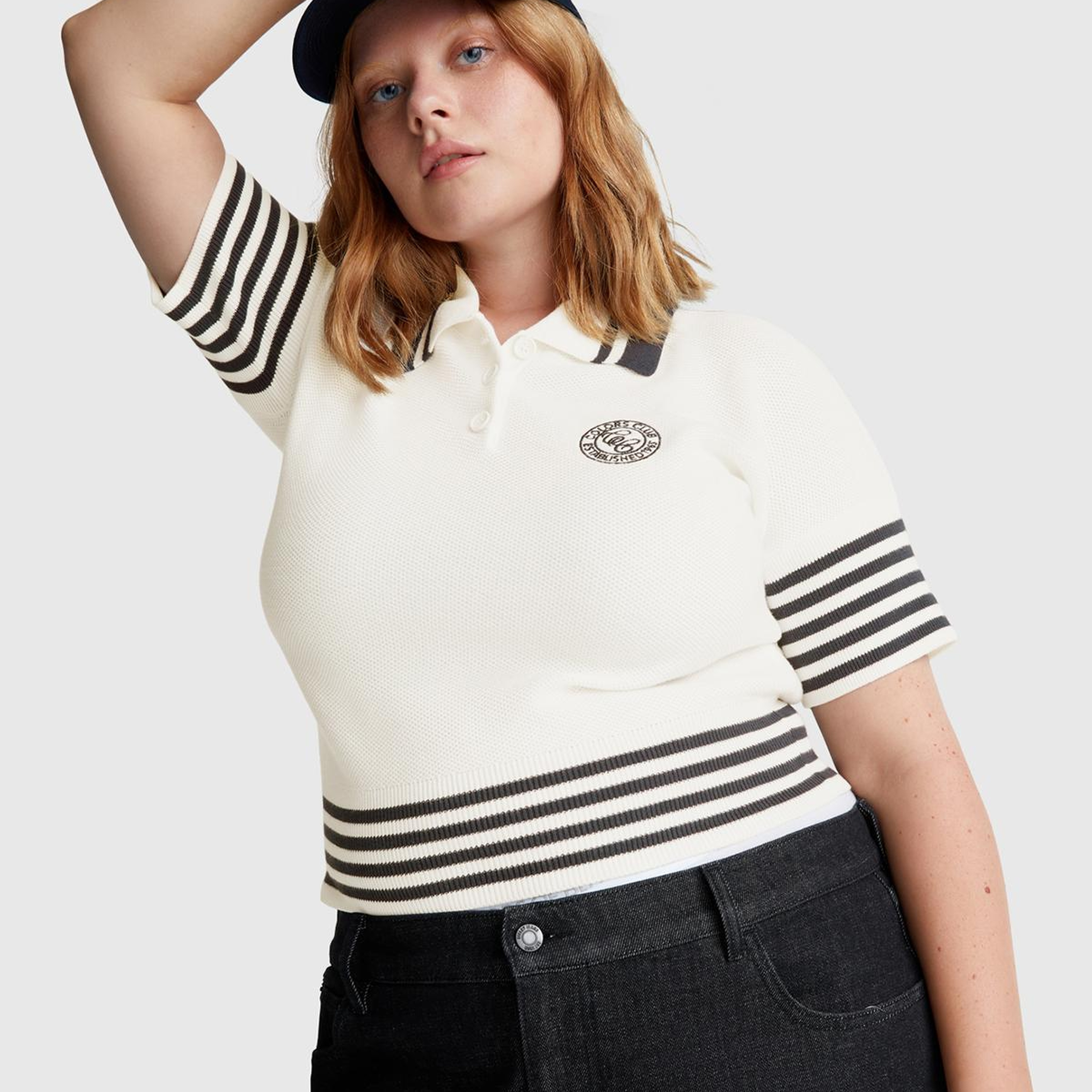 Kadın Krem %100 Pamuk Polo Yaka Kısa Kollu Kazak