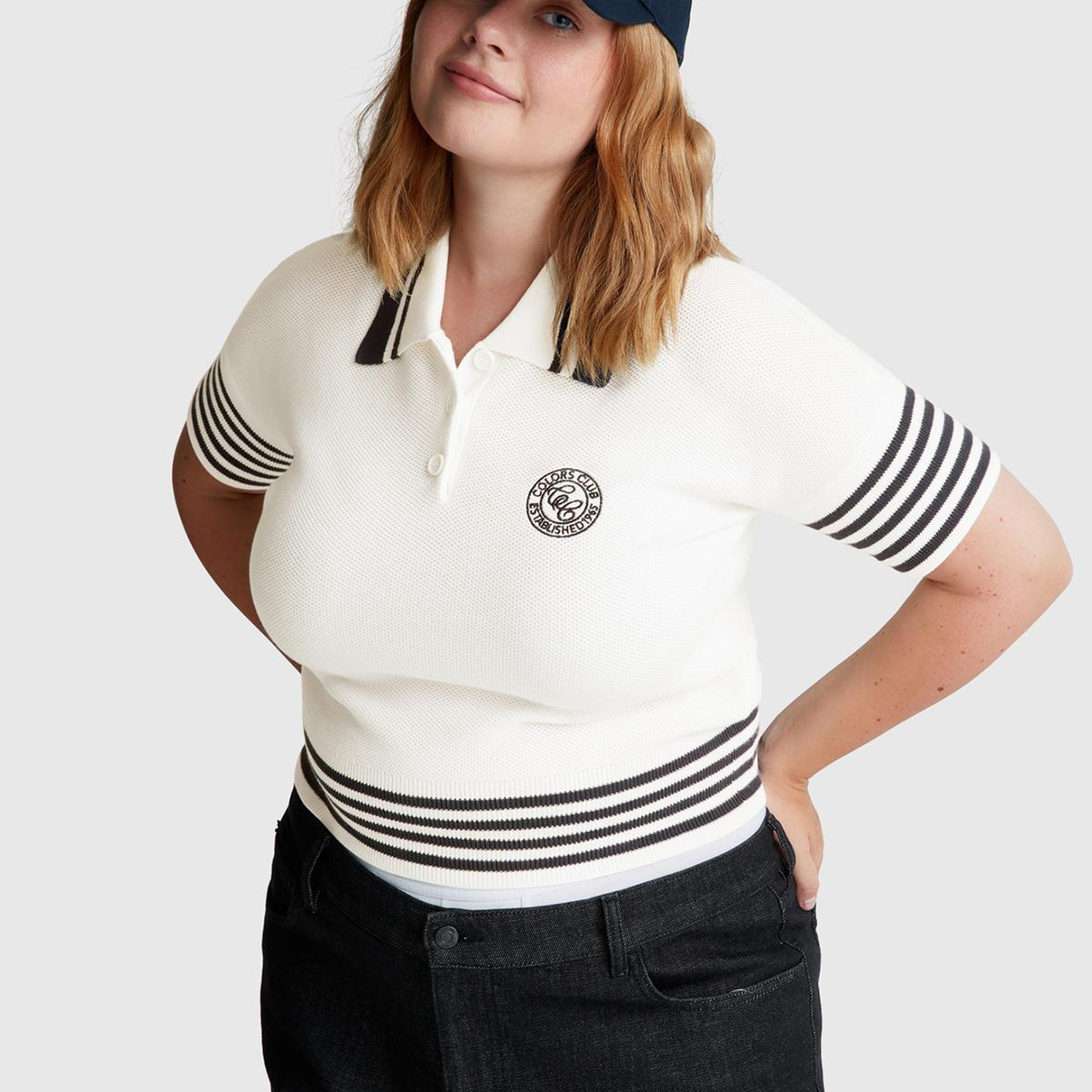 Kadın Krem %100 Pamuk Polo Yaka Kısa Kollu Kazak