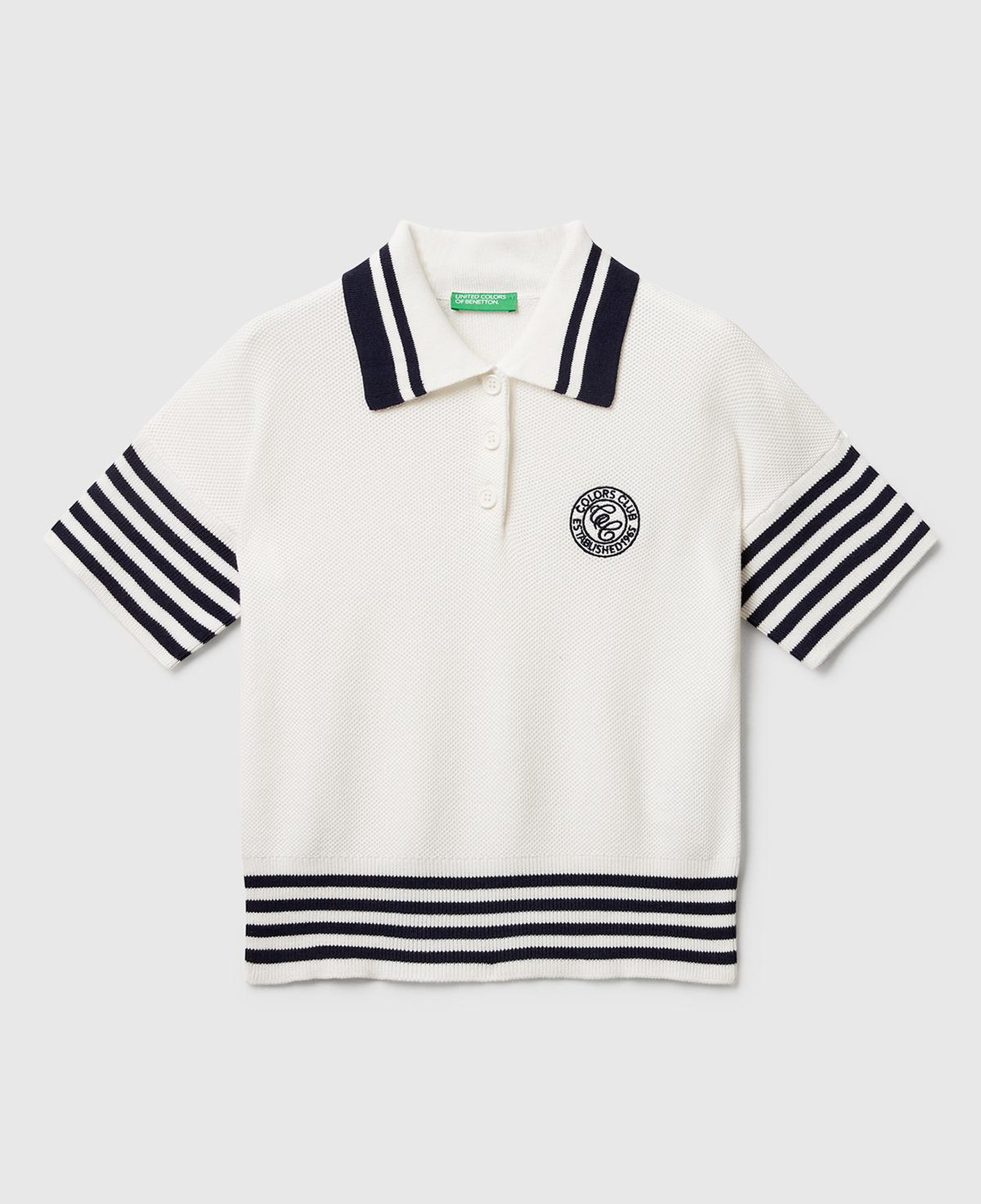 Kadın Krem %100 Pamuk Polo Yaka Kısa Kollu Kazak