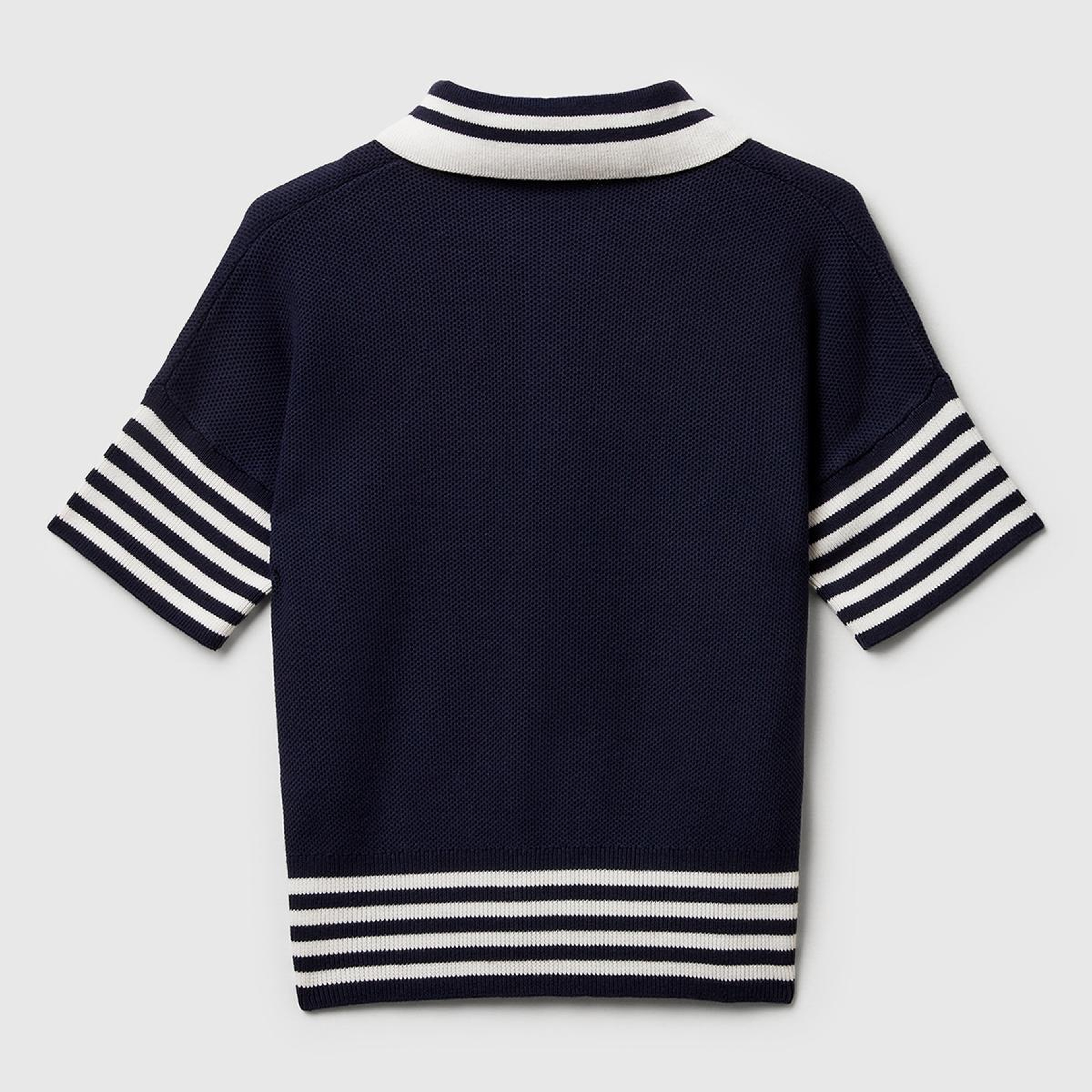 Kadın Lacivert %100 Pamuk Polo Yaka Kısa Kollu Kazak