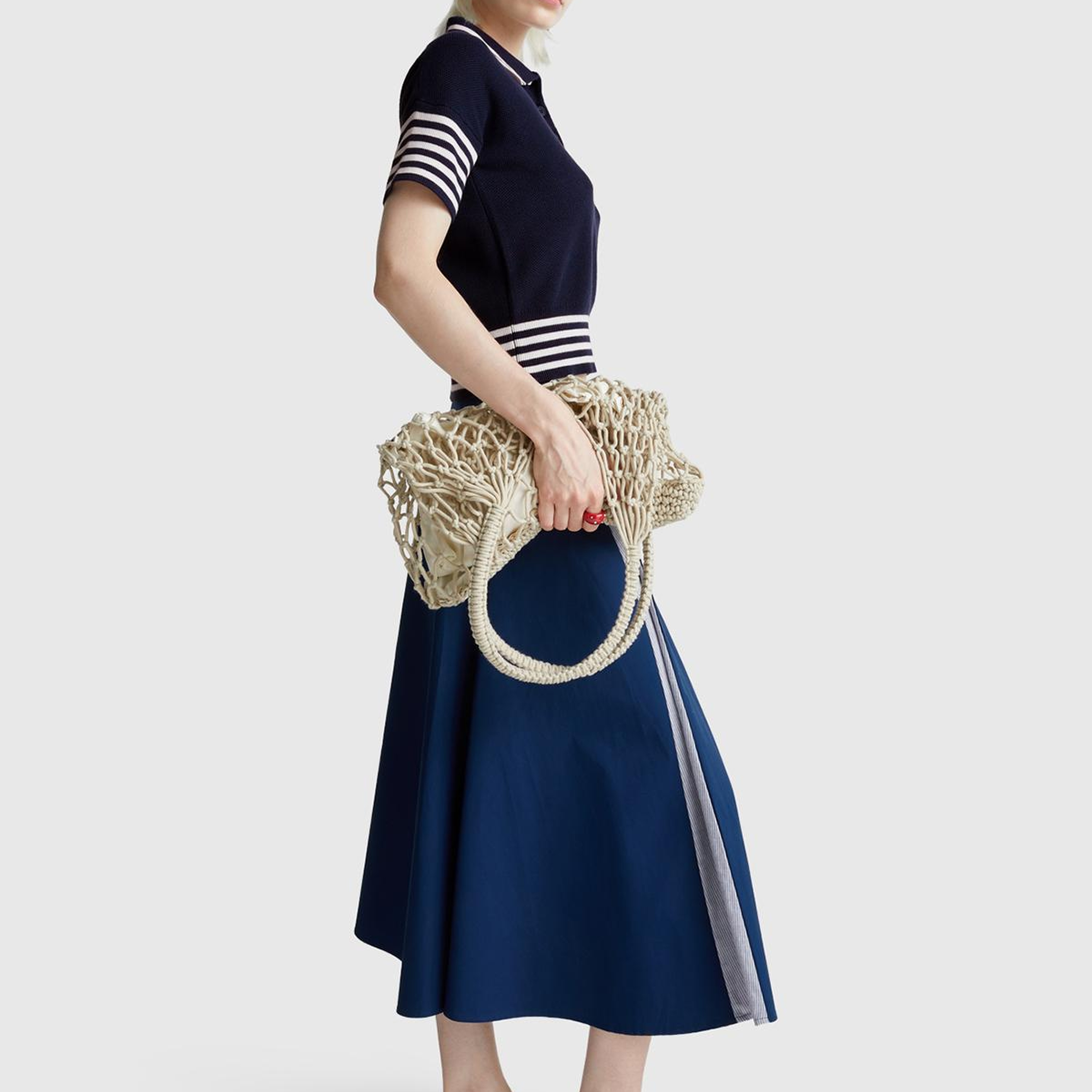 Kadın Lacivert %100 Pamuk Polo Yaka Kısa Kollu Kazak