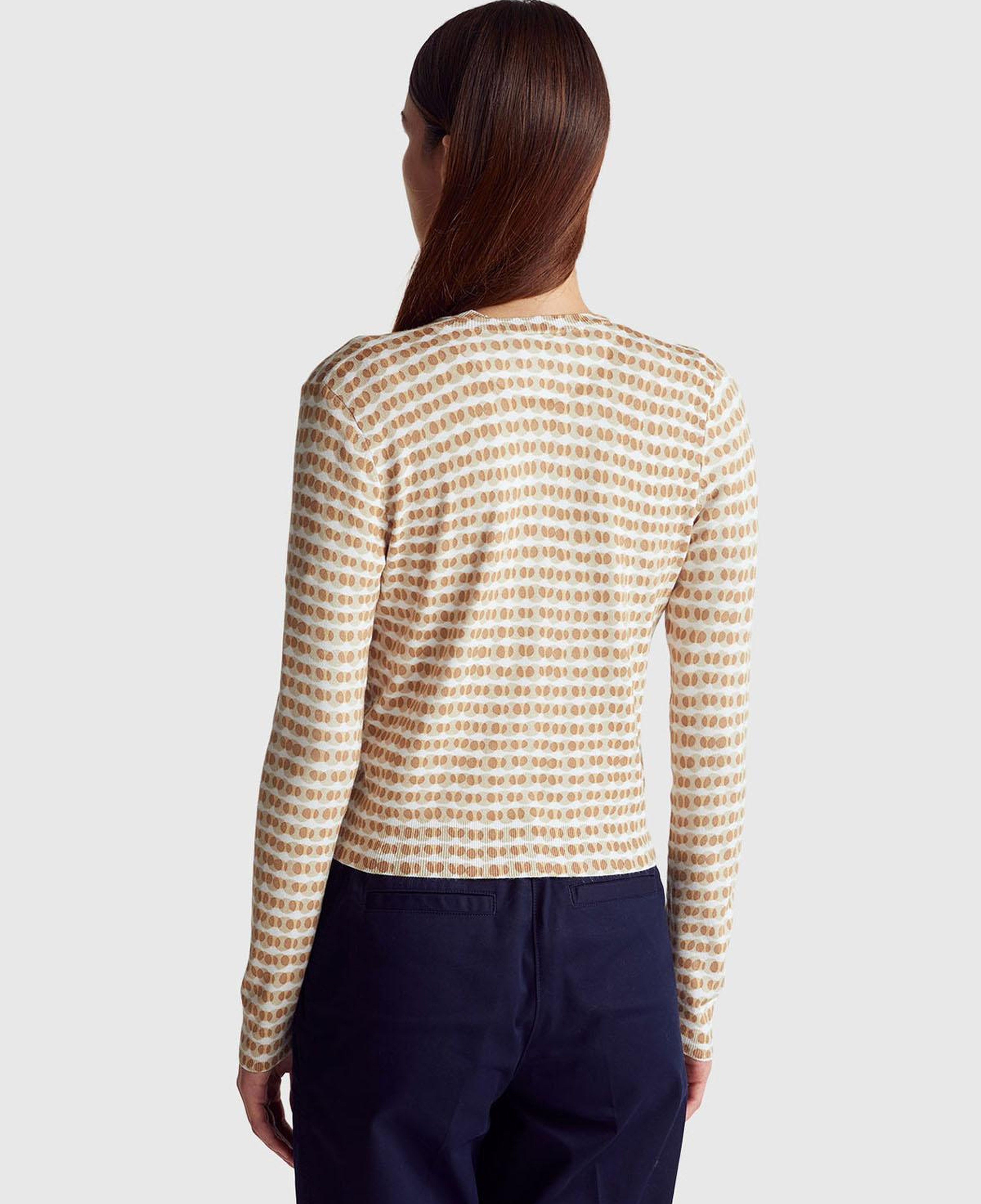 Kadın Krem Viskoz Karışımlı Tamamı Desenli Düğmeli Hırka