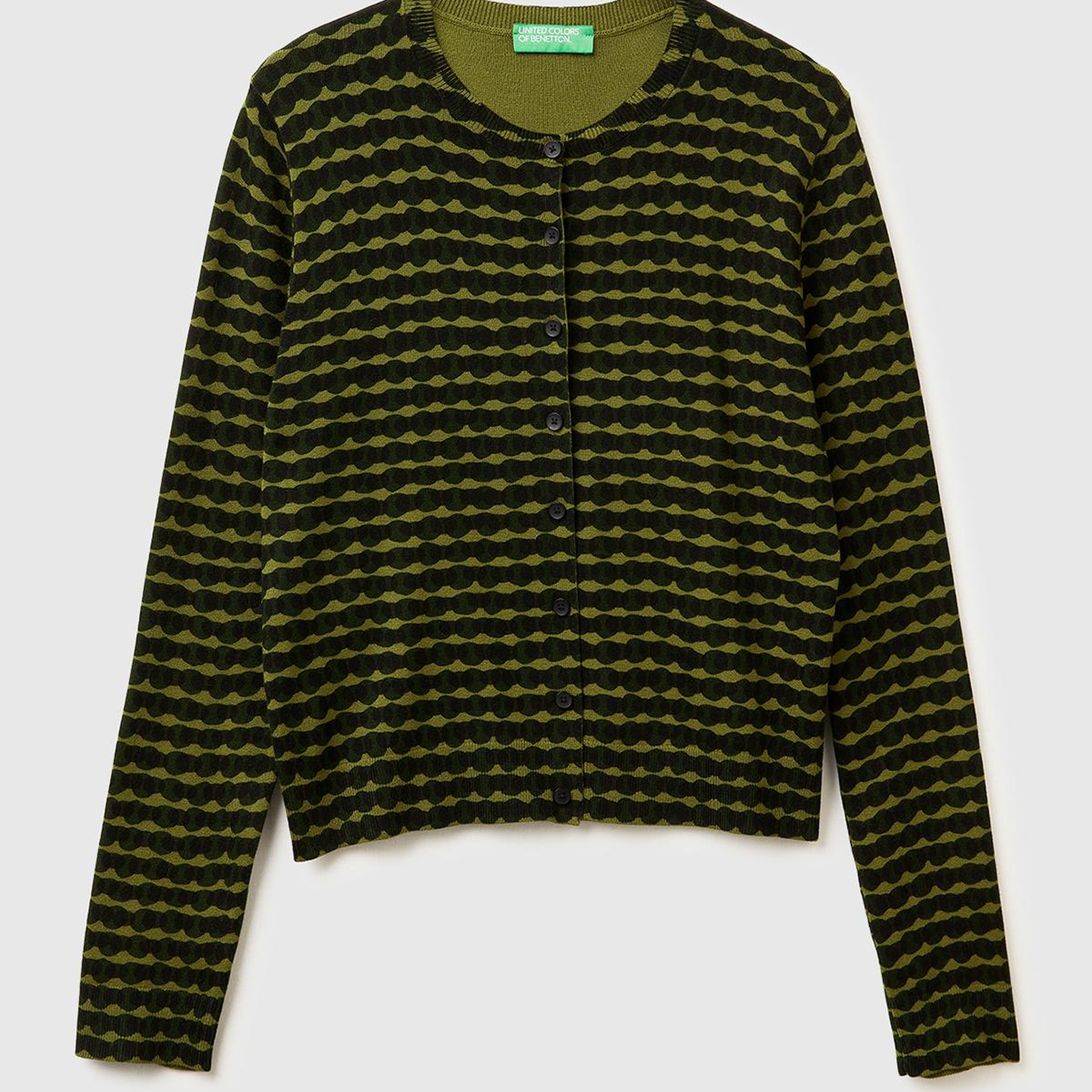 Kadın Haki Yeşili Viskoz Karışımlı Tamamı Desenli Düğmeli Hırka