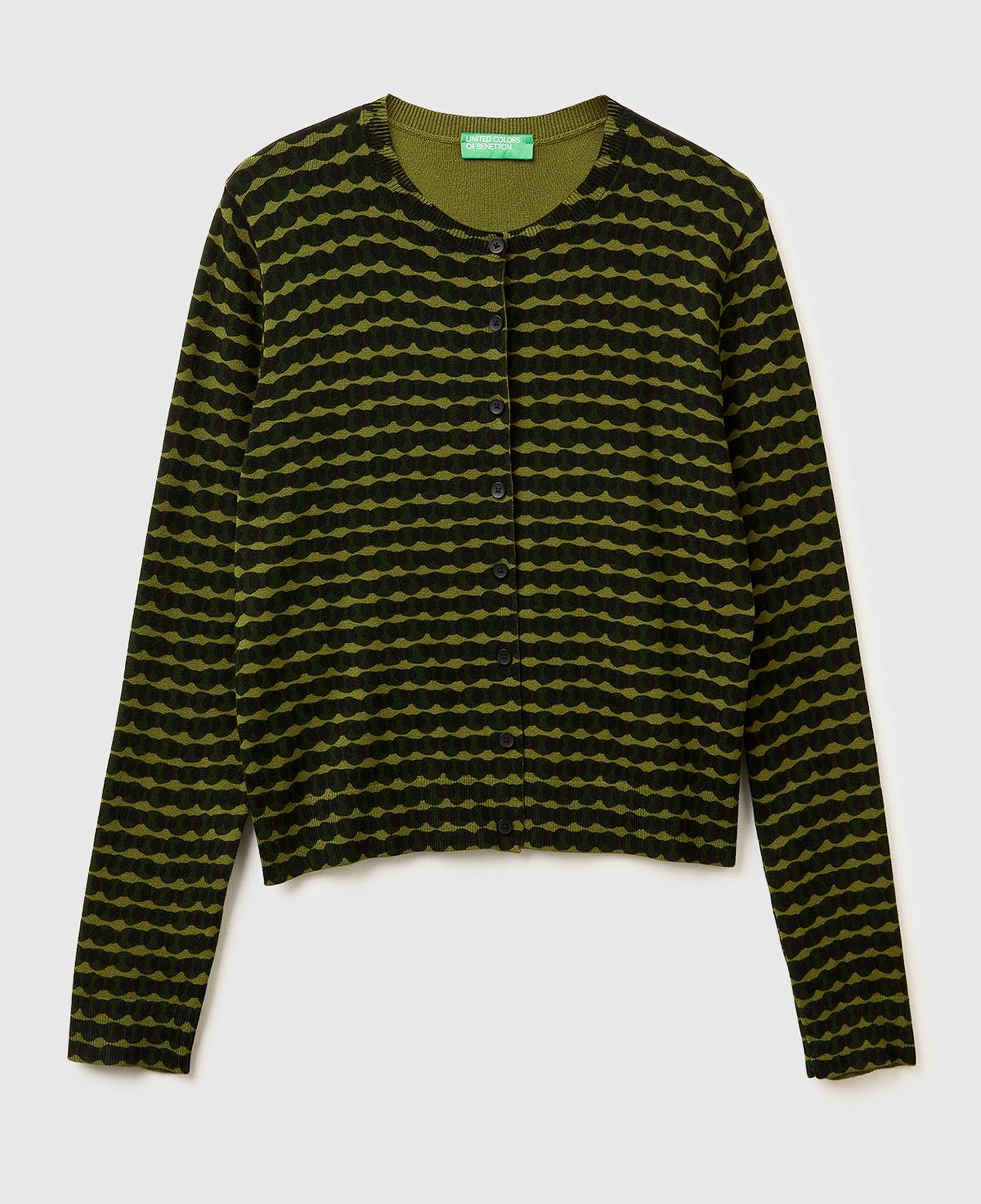 Kadın Haki Yeşili Viskoz Karışımlı Tamamı Desenli Düğmeli Hırka