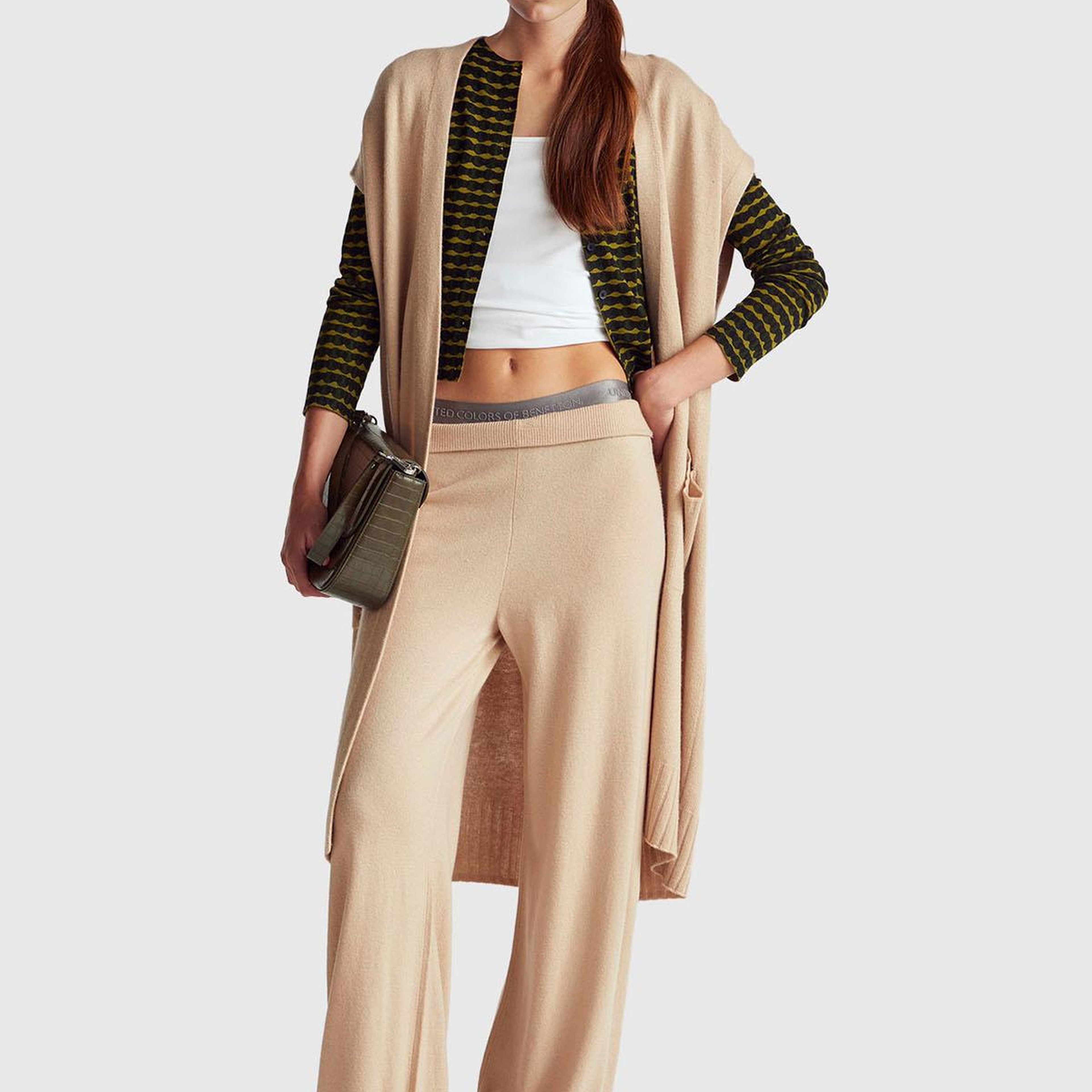 Kadın Haki Yeşili Viskoz Karışımlı Tamamı Desenli Düğmeli Hırka