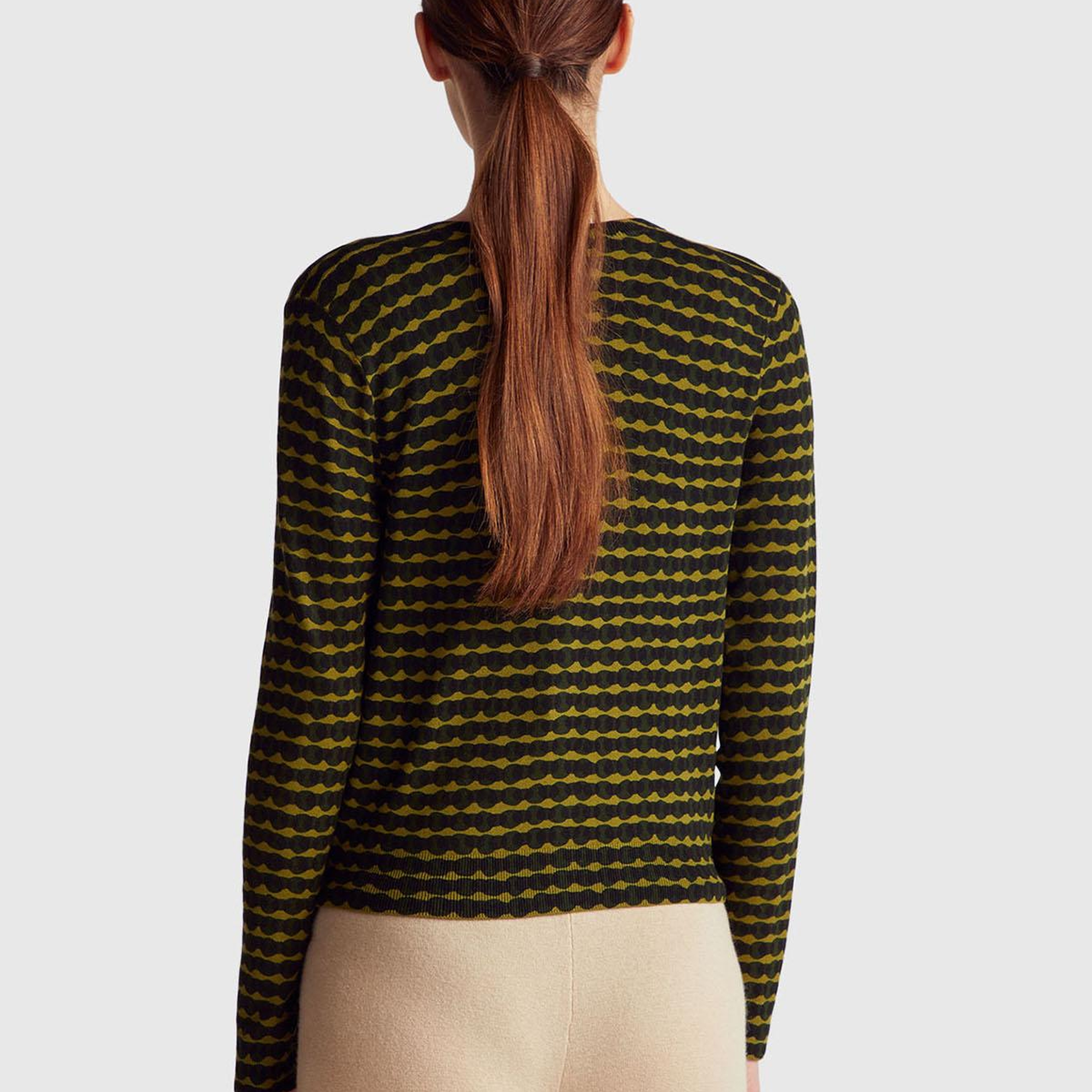 Kadın Haki Yeşili Viskoz Karışımlı Tamamı Desenli Düğmeli Hırka