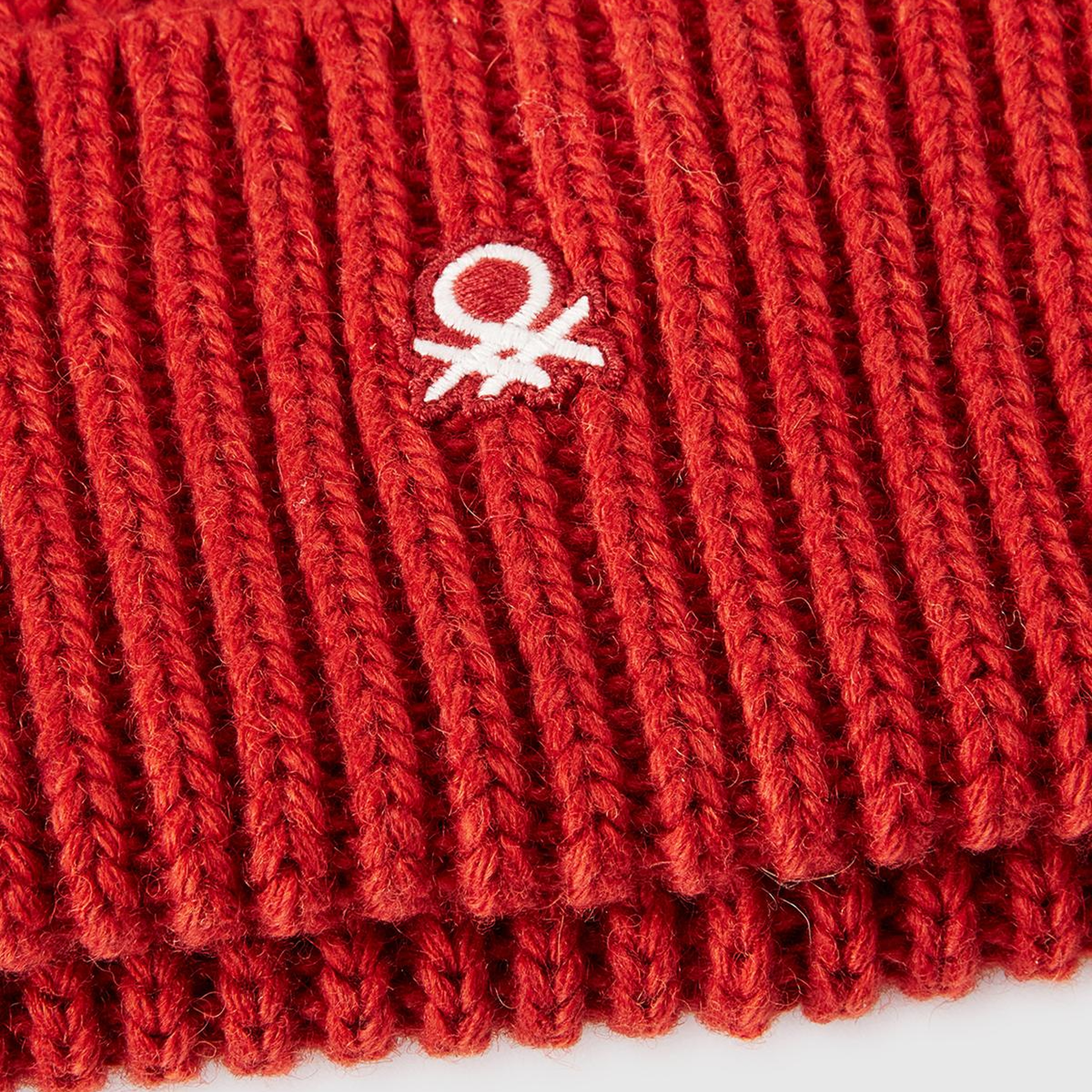 Erkek Kırmızı Yün Karışımlı Logo İşlemeli Ribana Katlamalı Bere