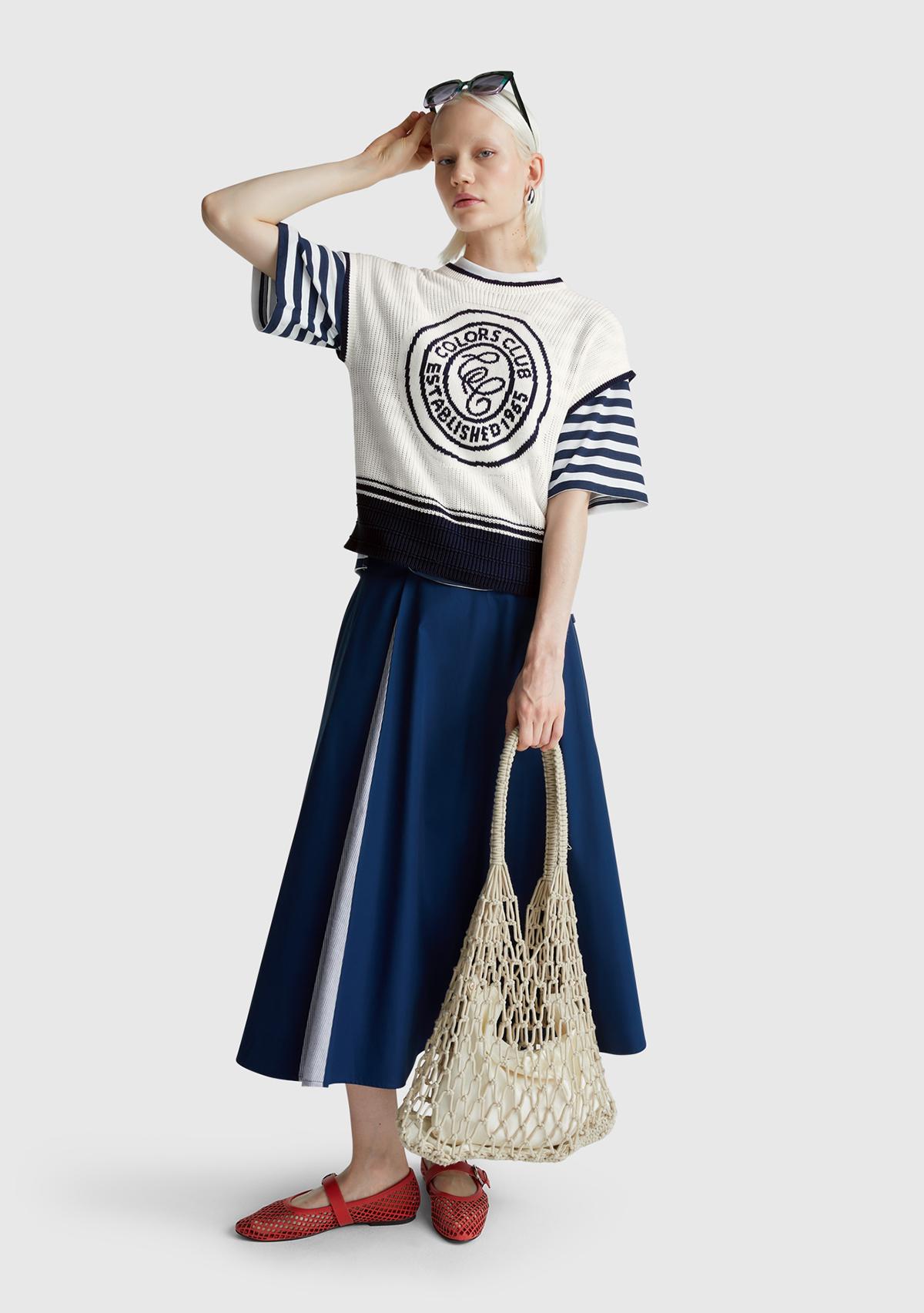 Kadın Krem %100 Pamuk Önü Detaylı Kısa Kollu Kazak