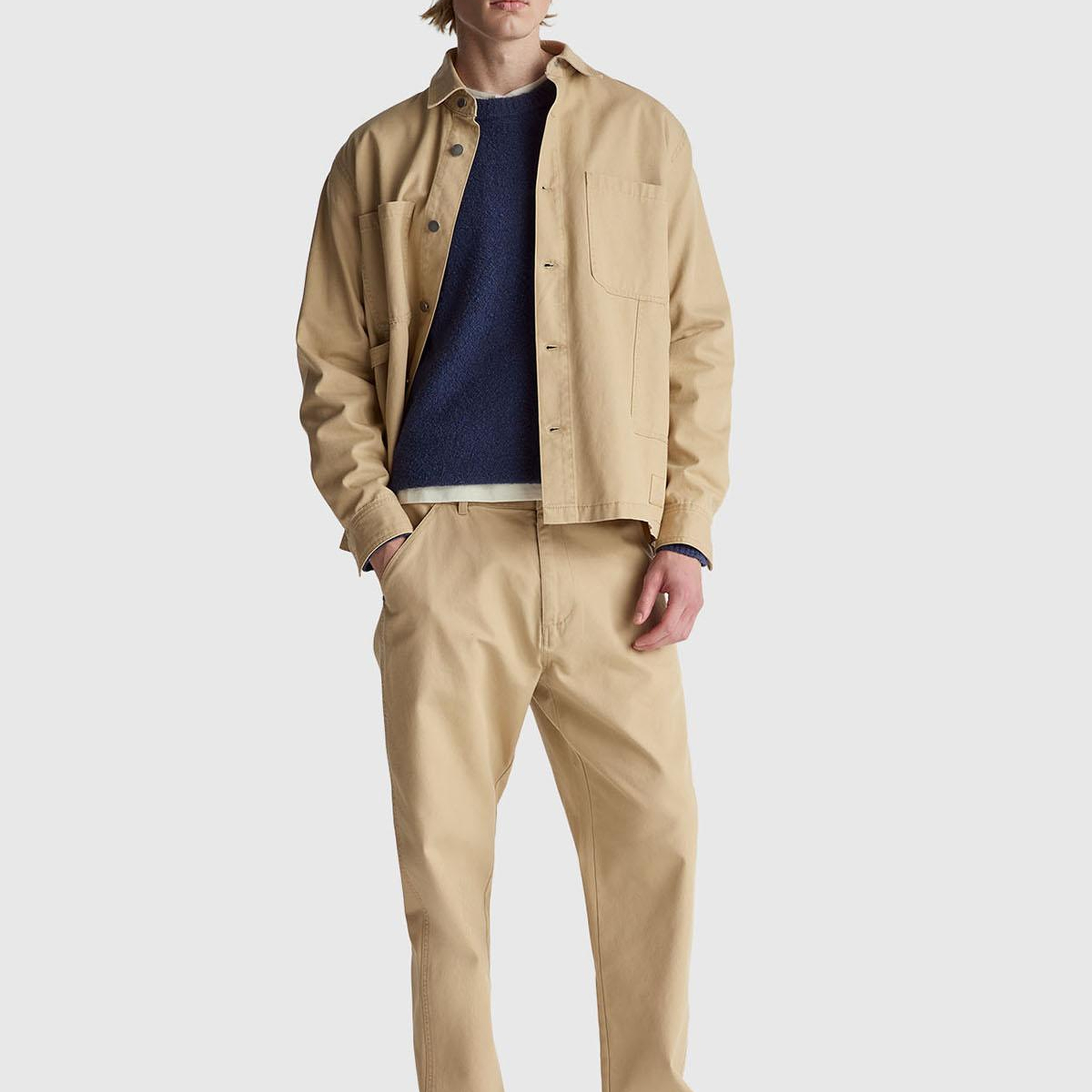 Erkek Denim Mavi Pamuk ve Yün Karışımlı Ribana Detaylı Bisiklet Yaka Kazak