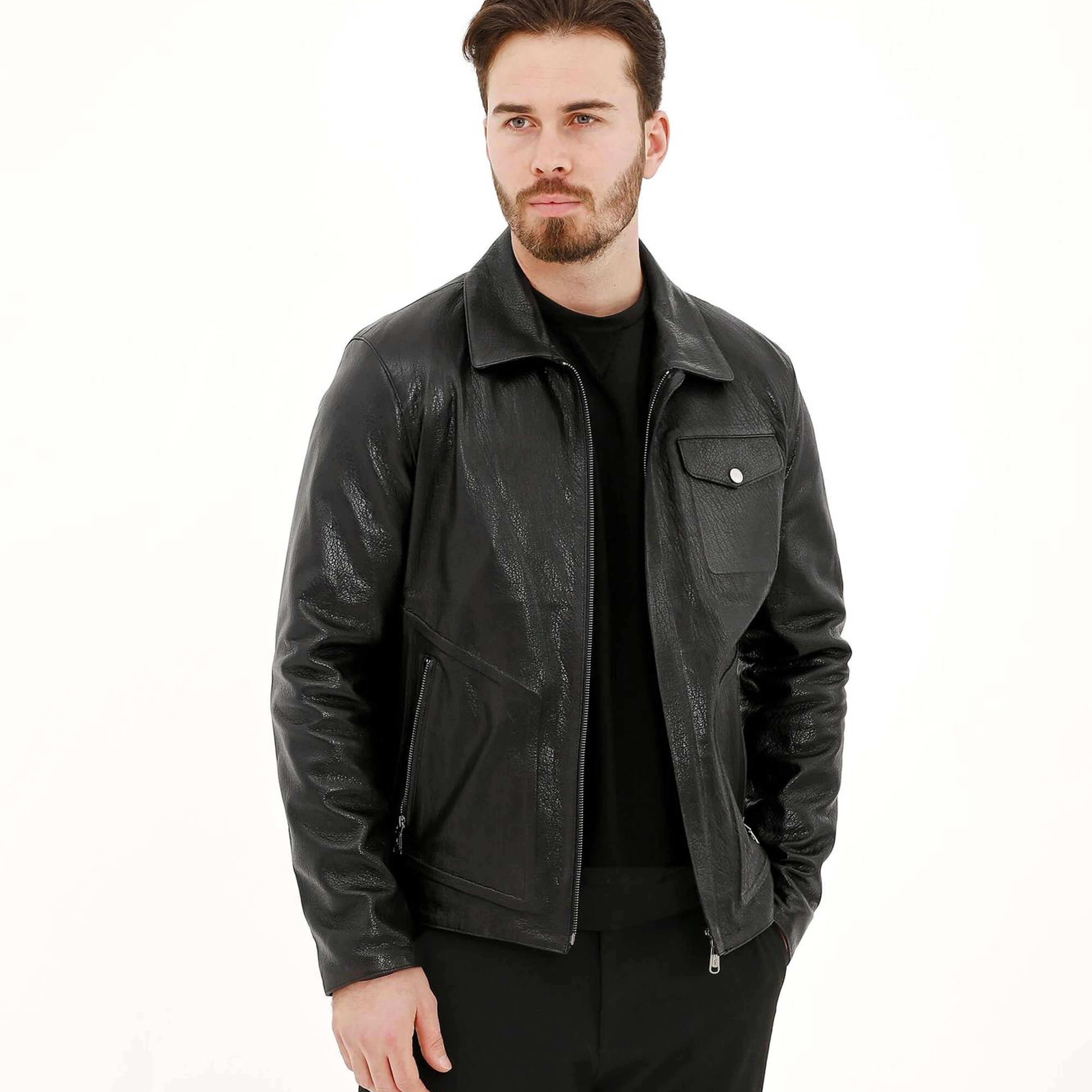 Tamer Tanca Erkek Hakiki Deri Siyah Deri Mont